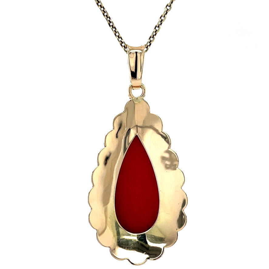 Gouden vintage hanger met bloedkoraal 14 krt
