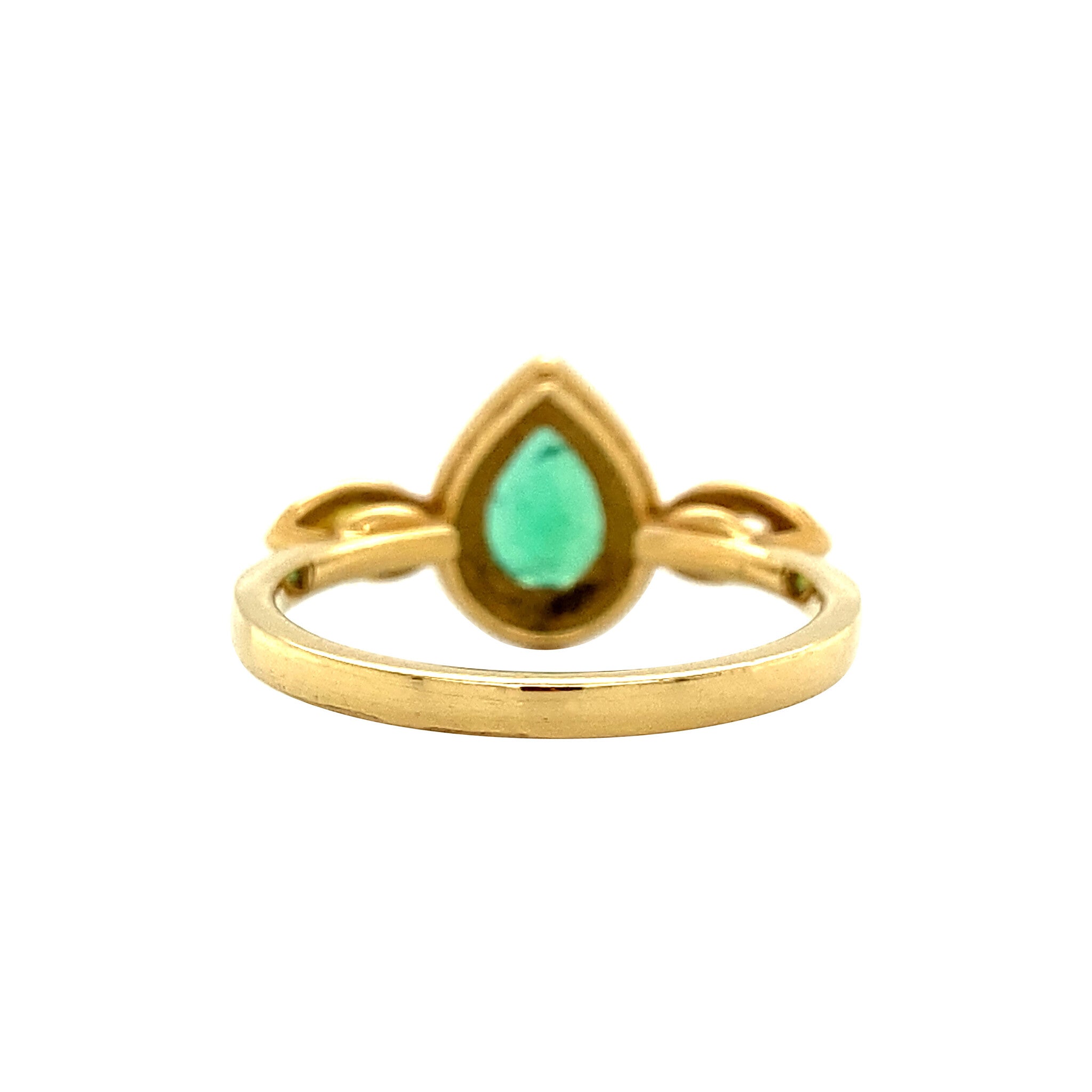 18 kt gold ring with moissanite, emerald and diamond