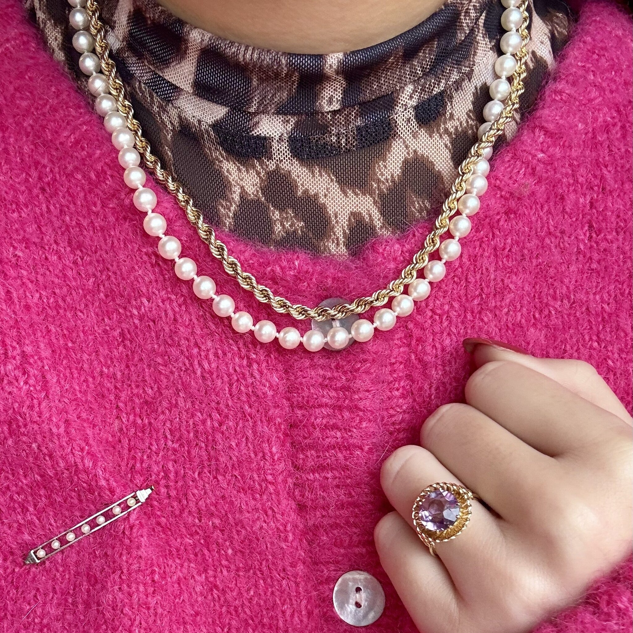 Gouden broche met parel 14 krt