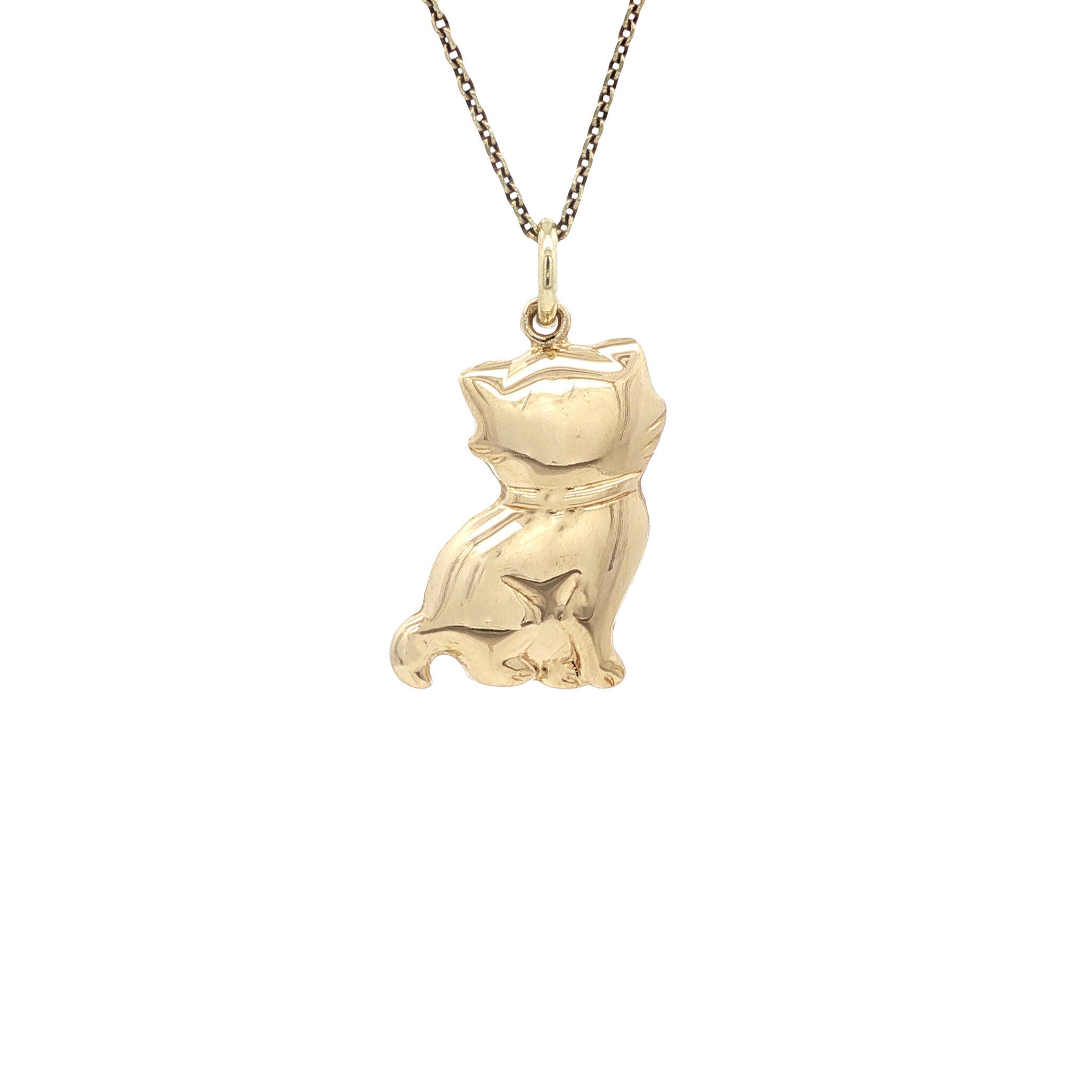 Gouden vintage kat hanger 14 kt