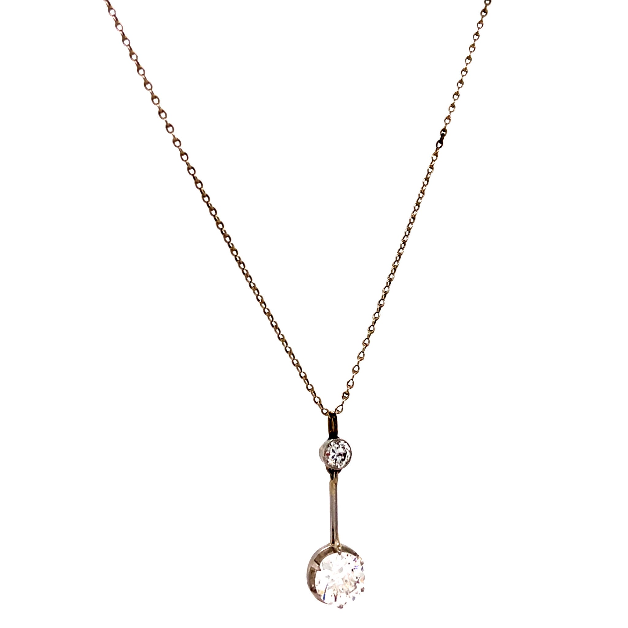 Witgouden collier met hanger met diamant 14 krt/900