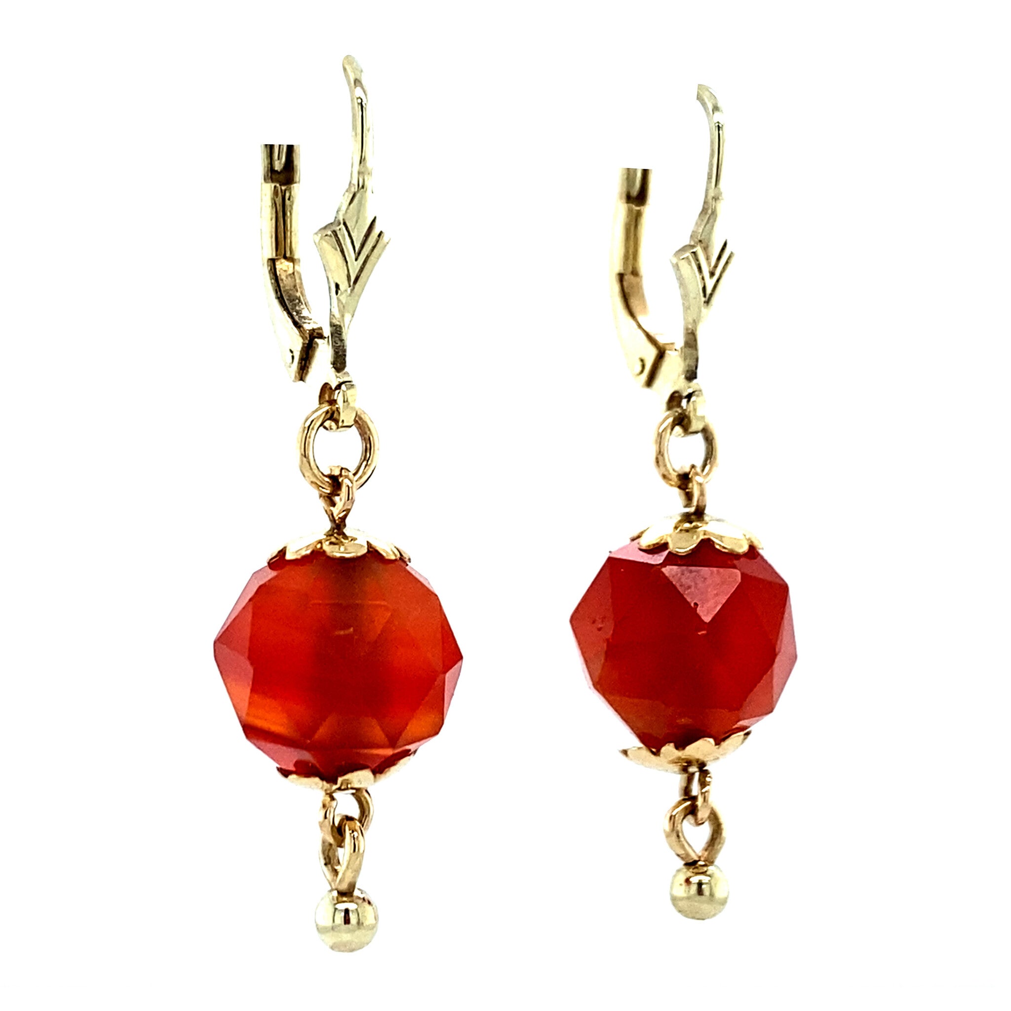 14 kt gold earrings with carnelian.