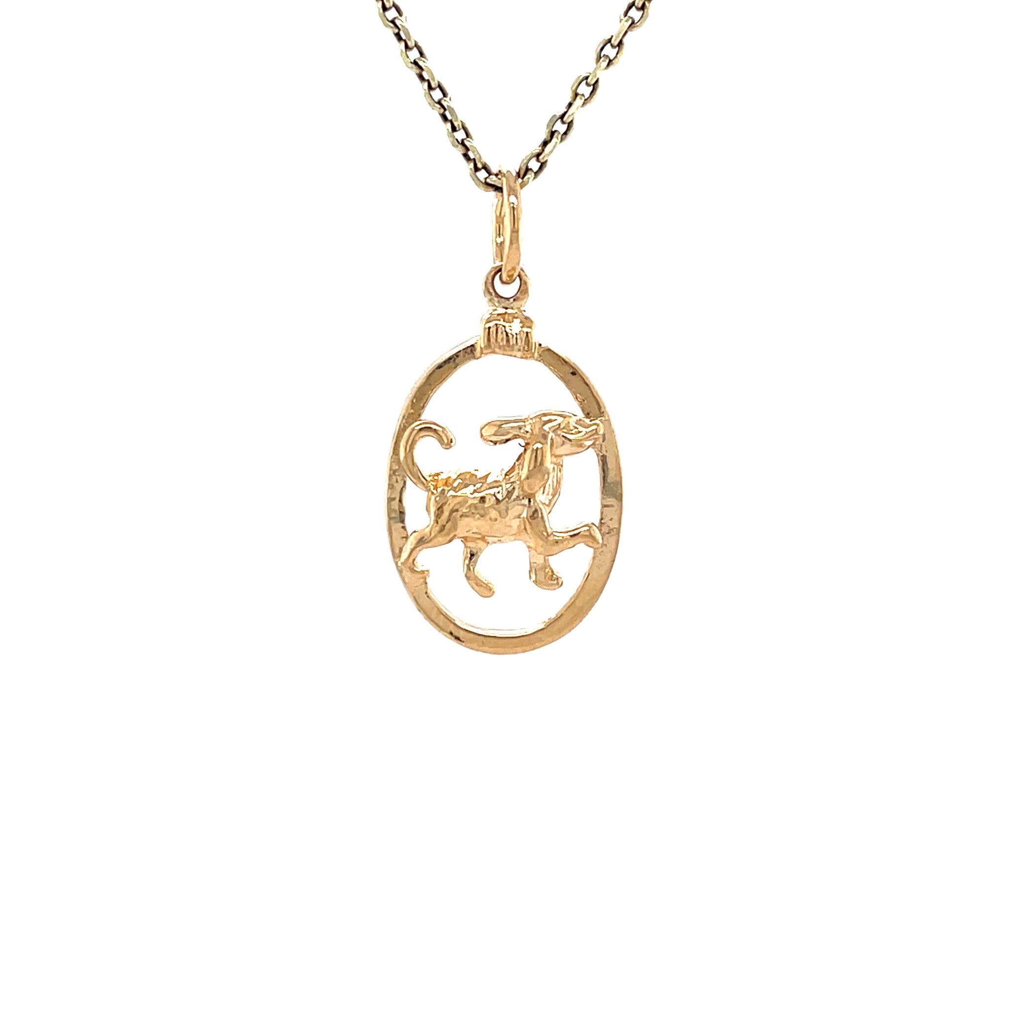 Gouden vintage hond hanger 18 krt