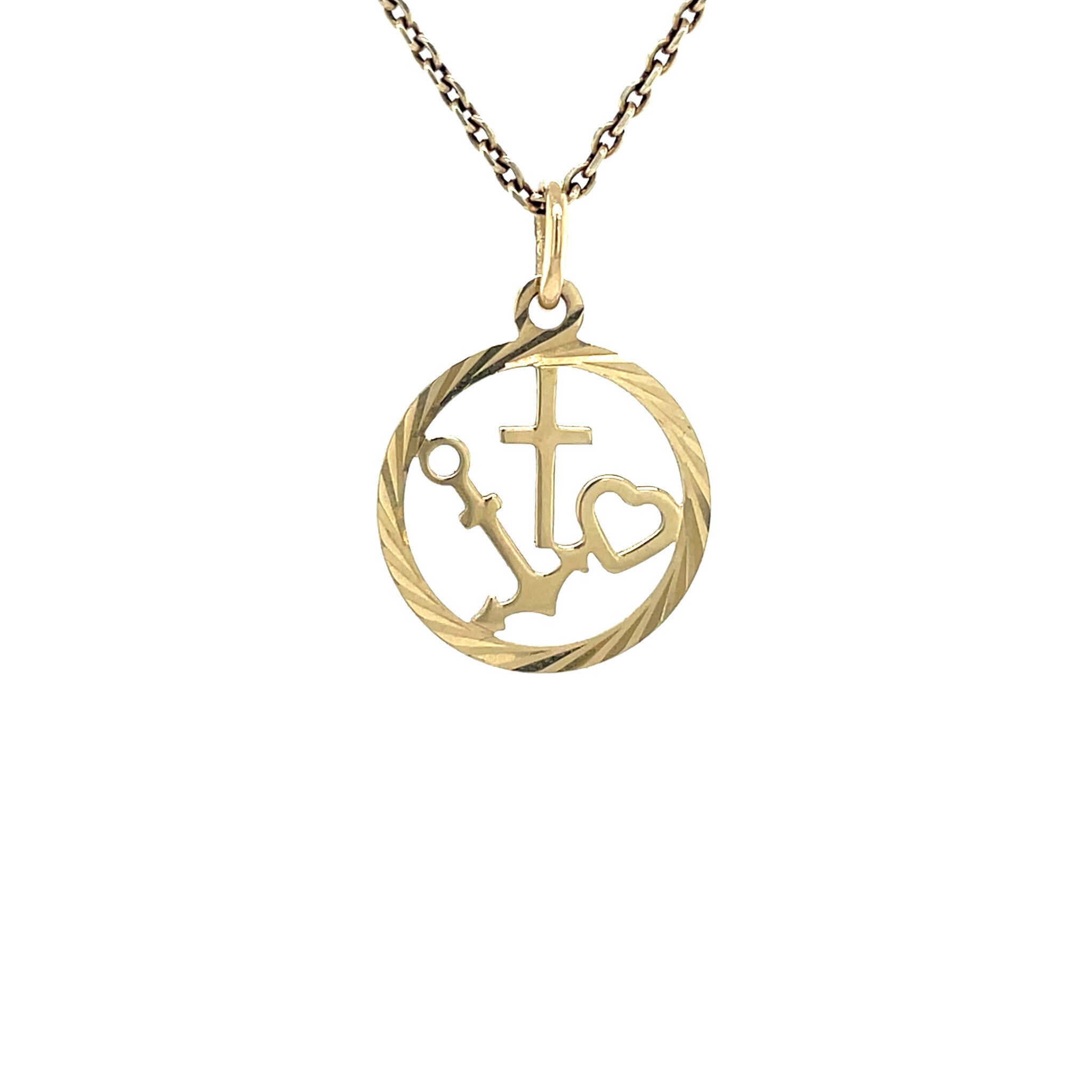 Vintage gold "Faith, Hope and Love" pendant, 14 kt