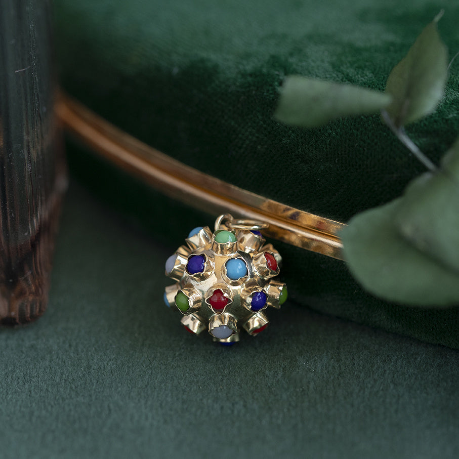 Vintage gold Sputnik pendant with colored stone, 14 kt