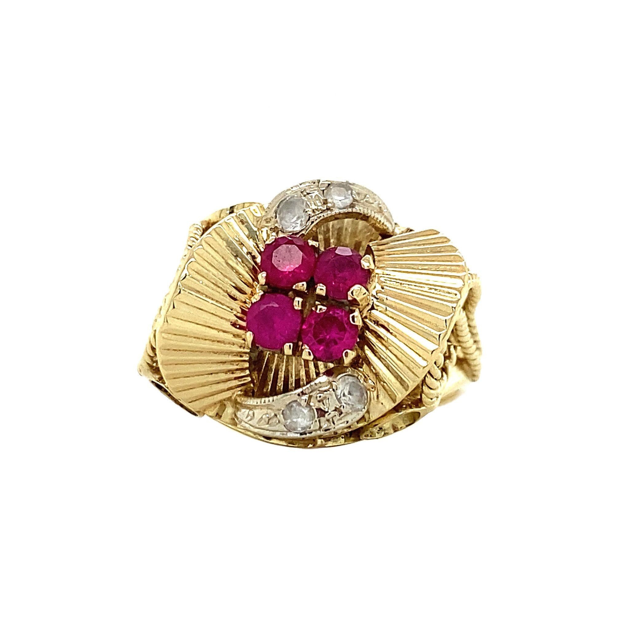 Gold ring with ruby and zirconia 14 kt