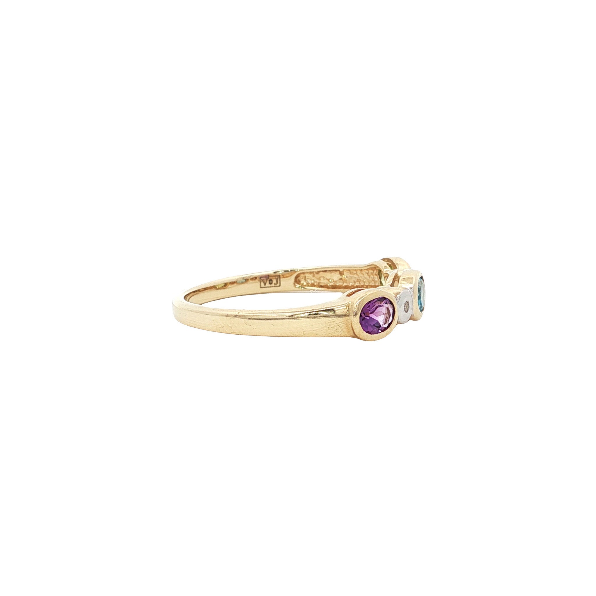 Ring met topaas, amethist, peridoot en diamant 9 kt