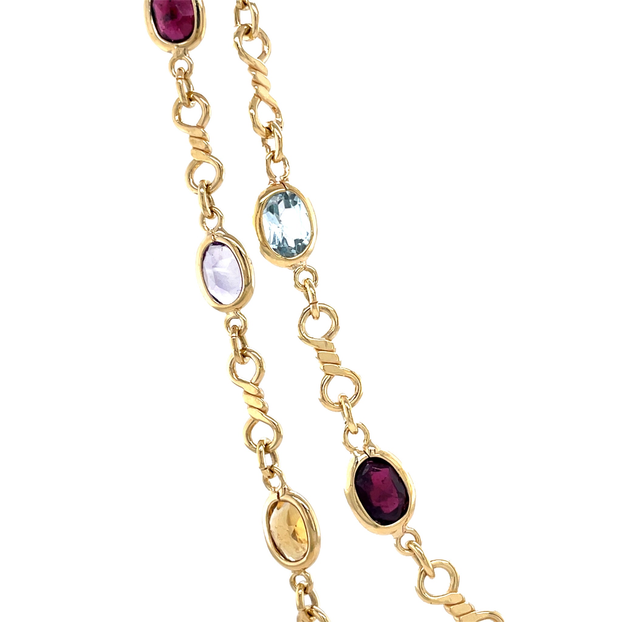 Gold vintage necklace with topaz, citrine, garnet, amethyst and peridot 18 kt