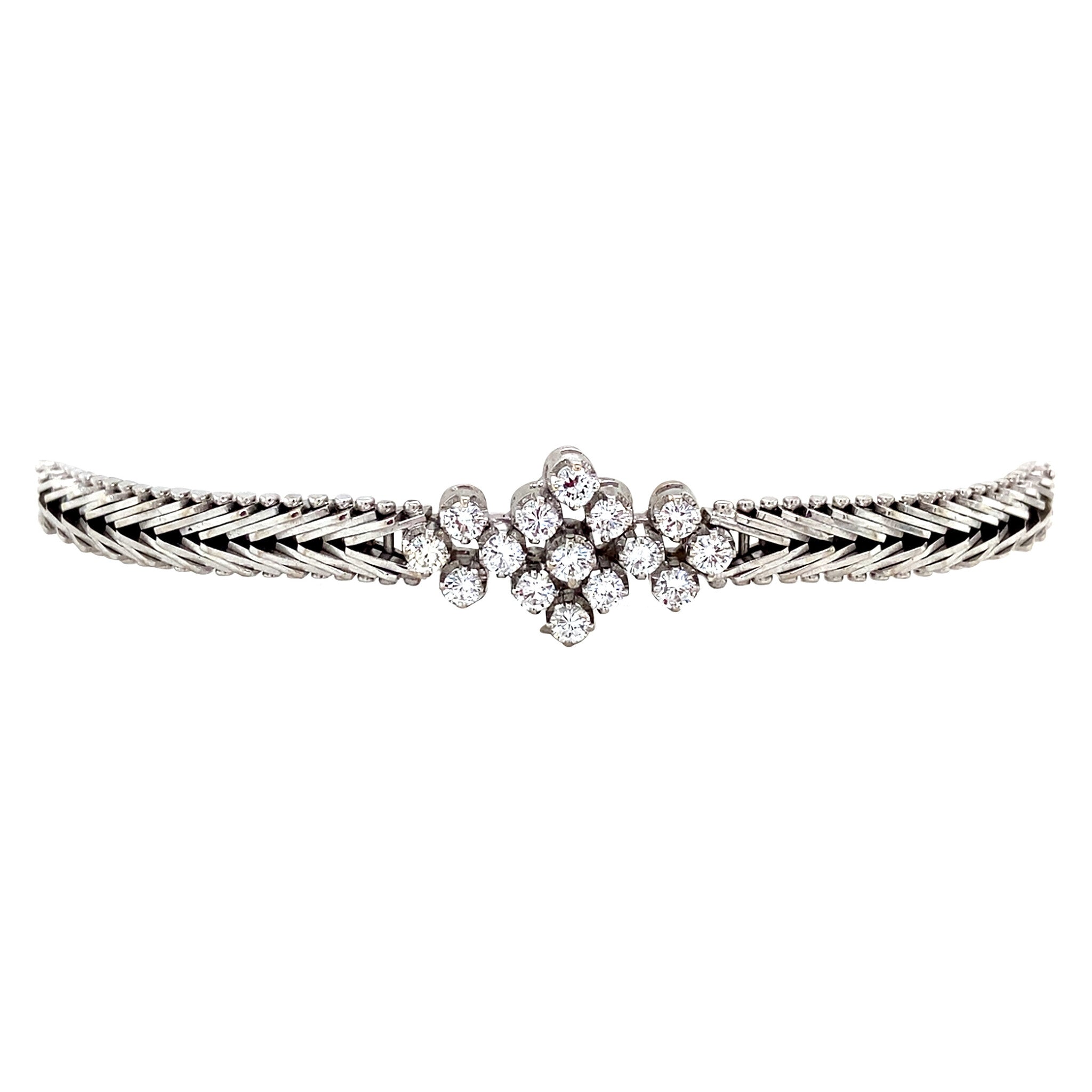 Witgouden vintage entourage armband met diamant 14 krt