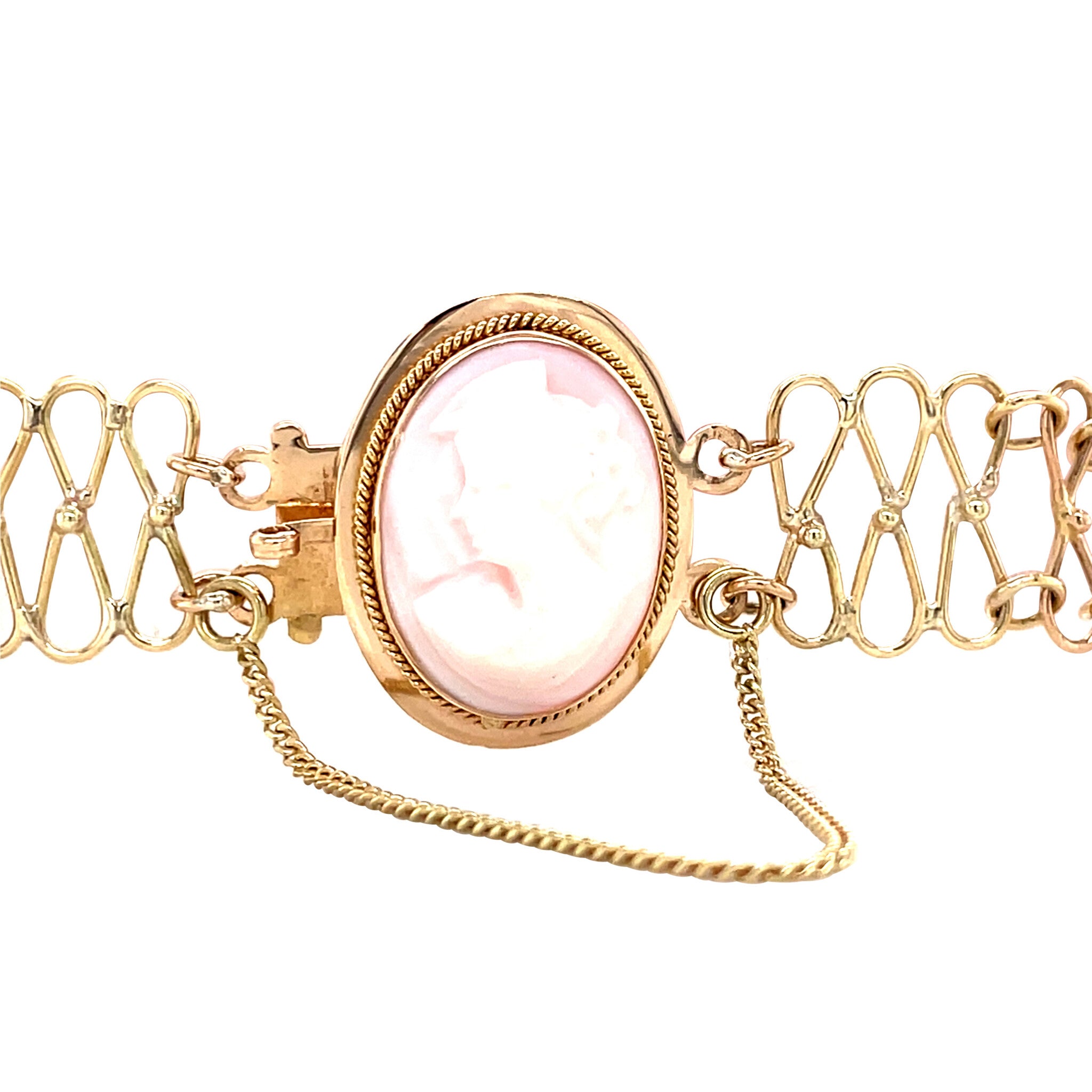 Gouden vintage armband met roze camee 14 krt