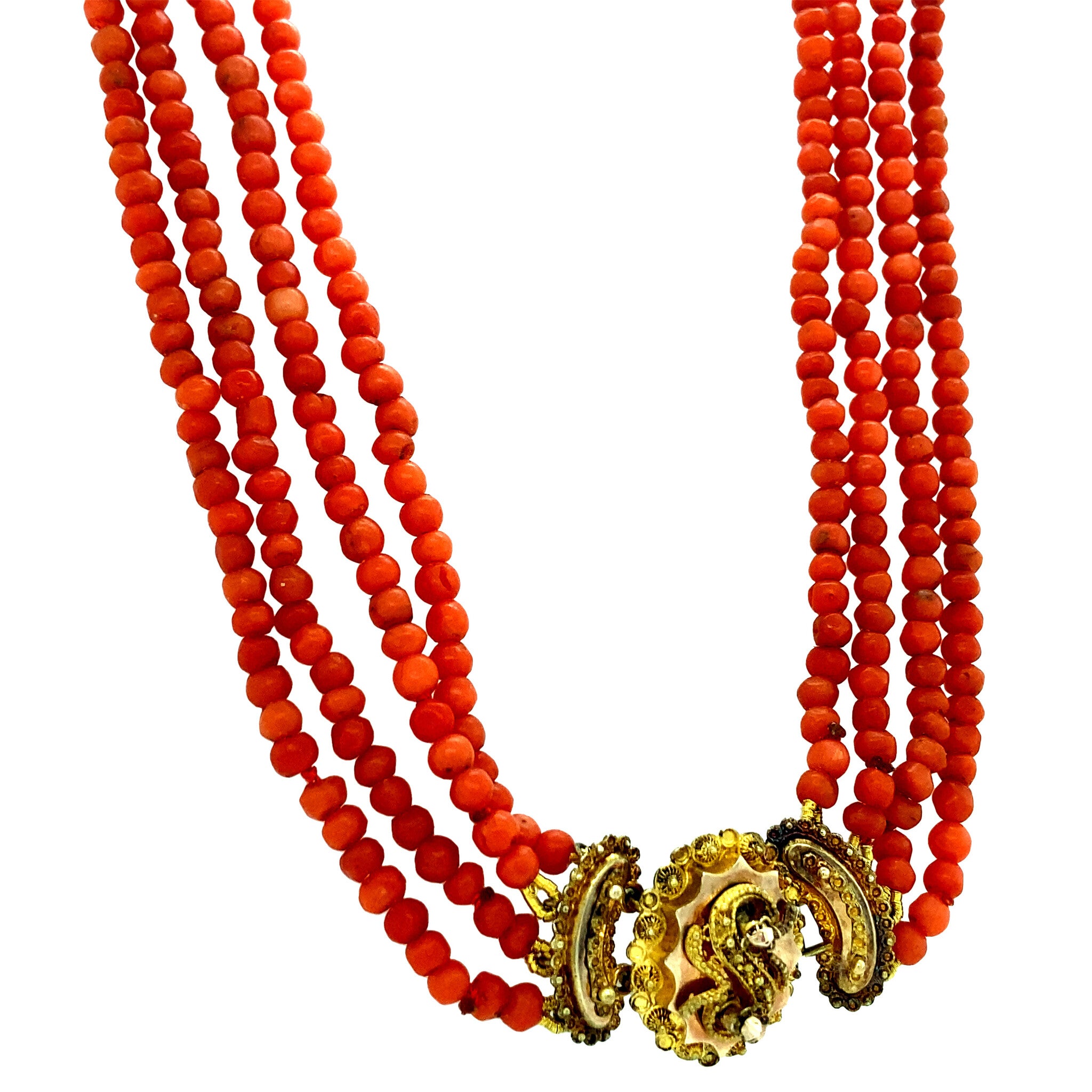 Blood coral necklace with 14-carat gold clasp