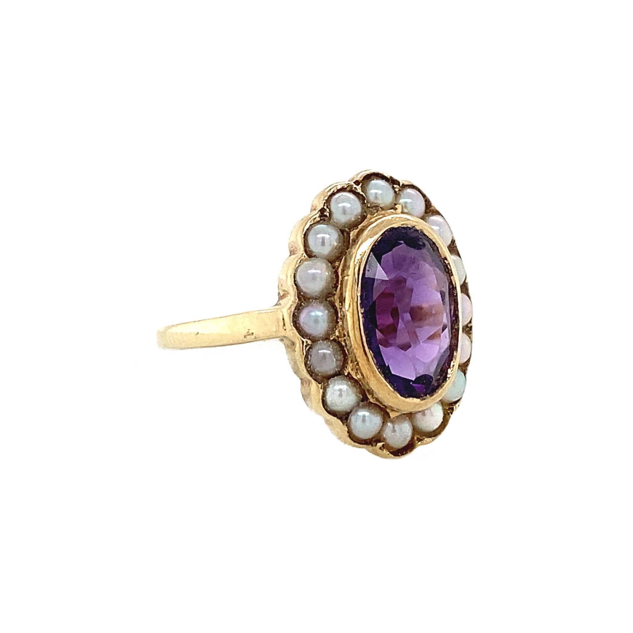 Ring with amehist and pearl 9 krt