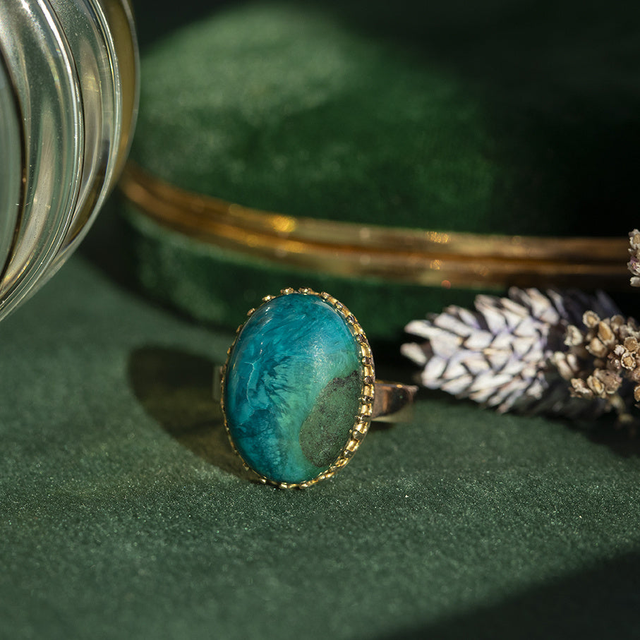 Roségouden vintage ring met chrysocolla 14 kt