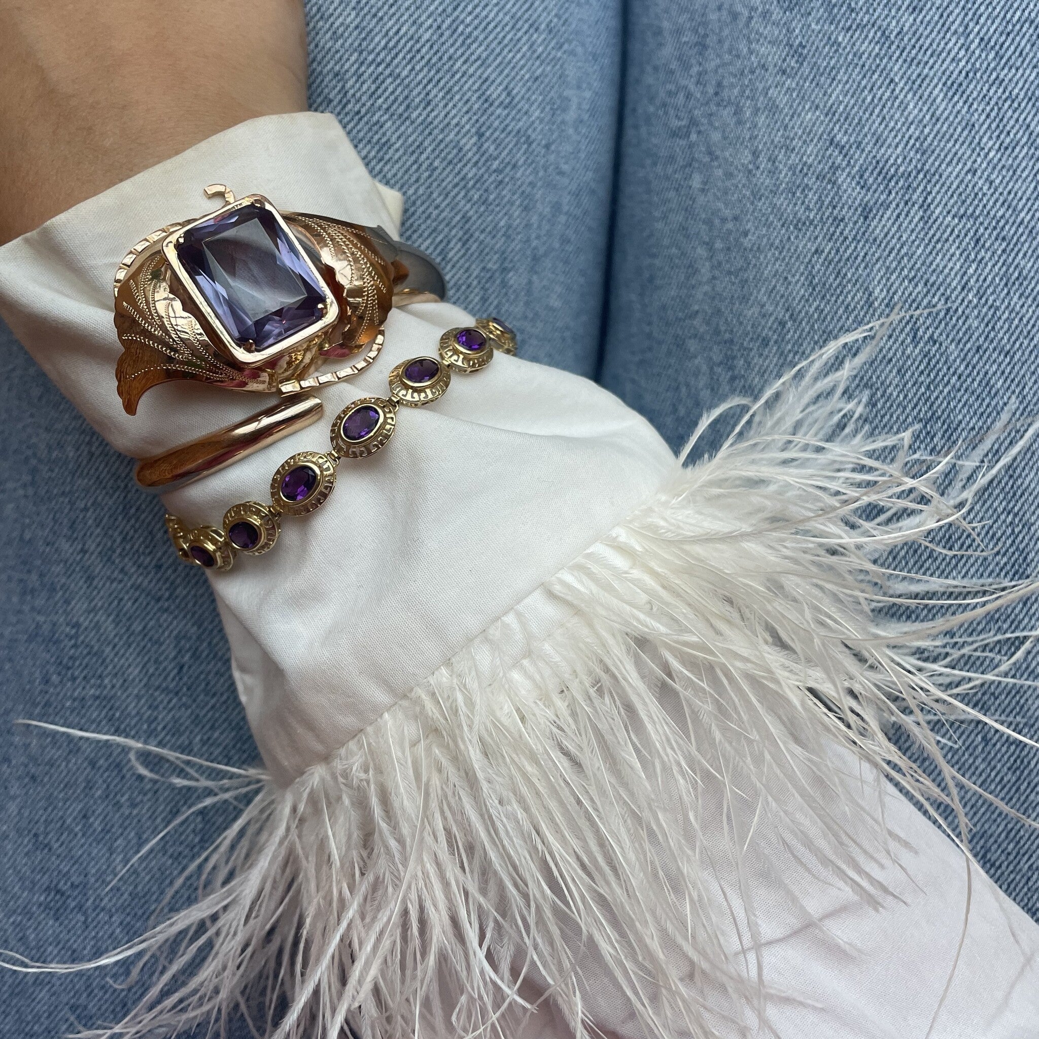 Gouden vintage armband met amethist 14 krt