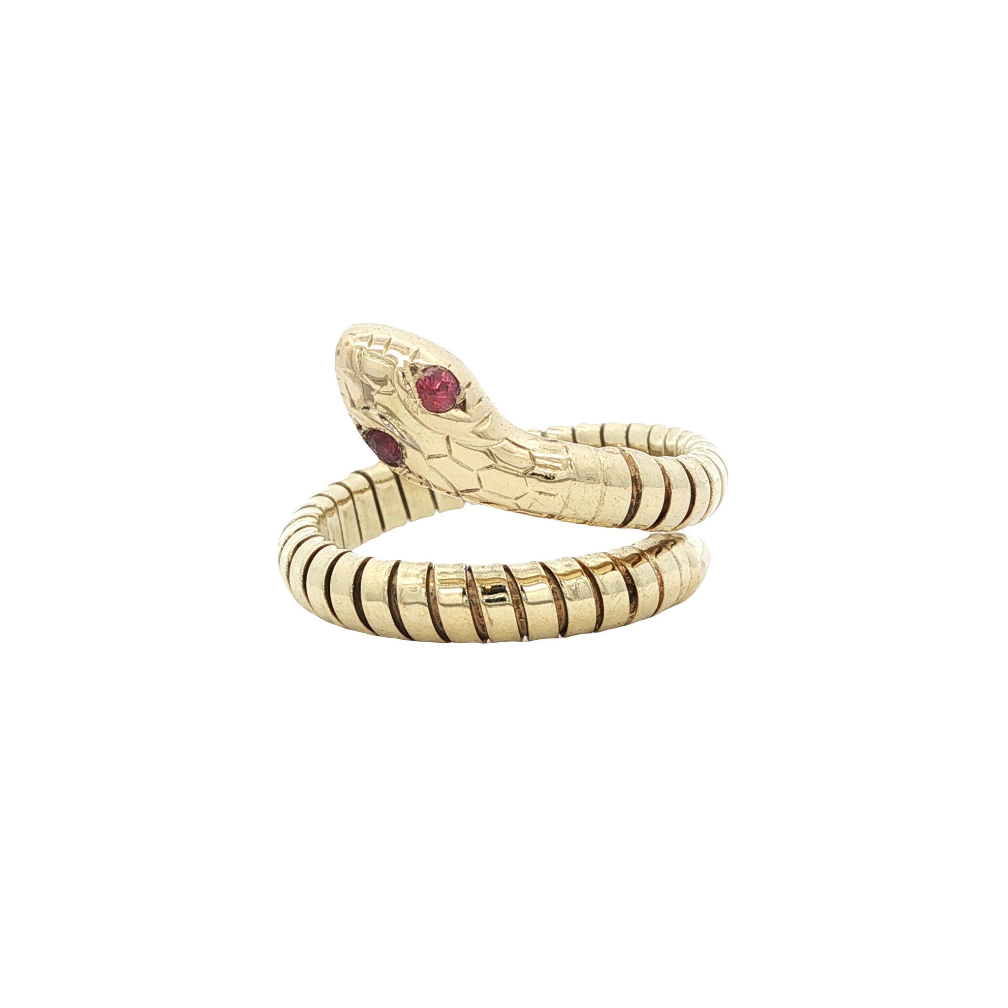 Gold snake ring with coloured stone 14 kt