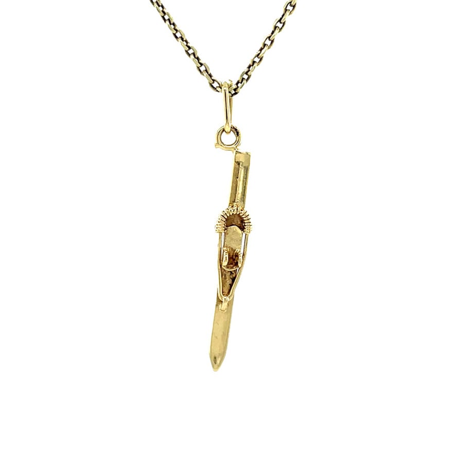 Gouden vintage langlaufski hanger 14 kt