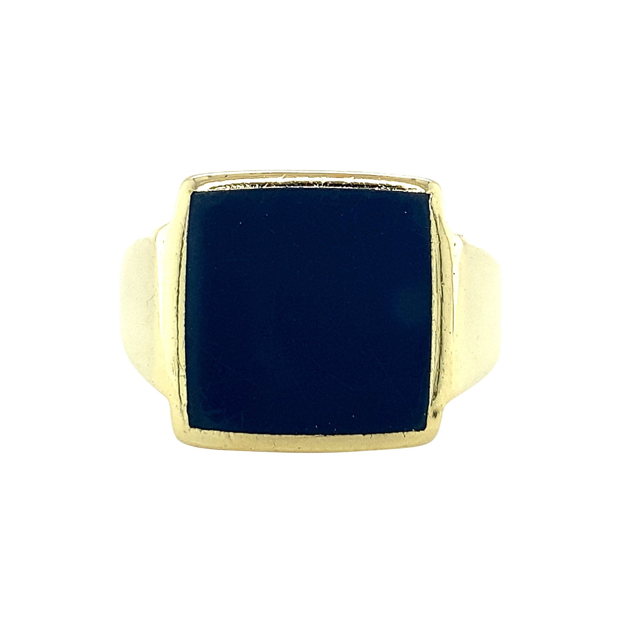 Gouden zegelring met blauwe laagsteen 14 krt