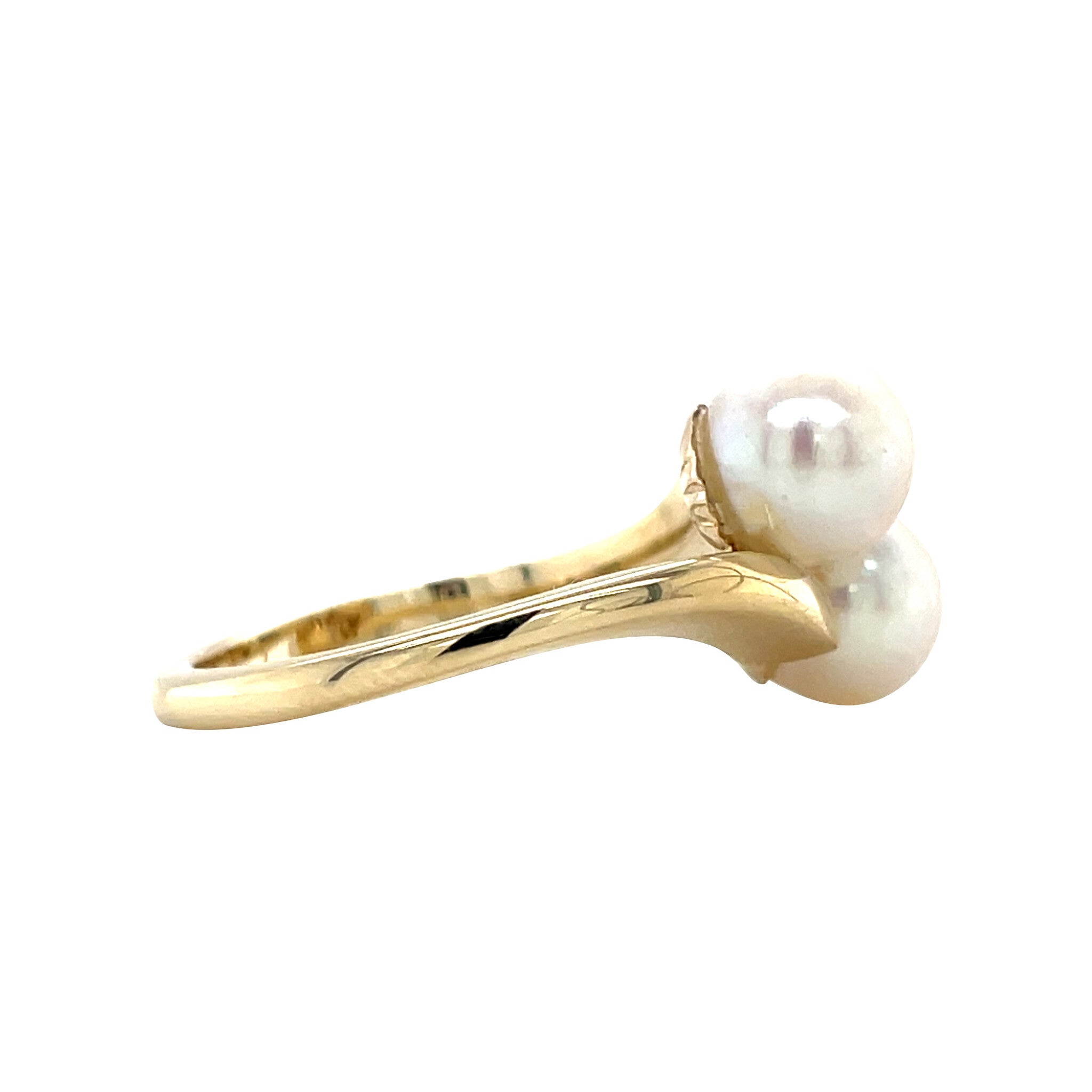 Vintage gold hammered ring with pearl, 14 kt