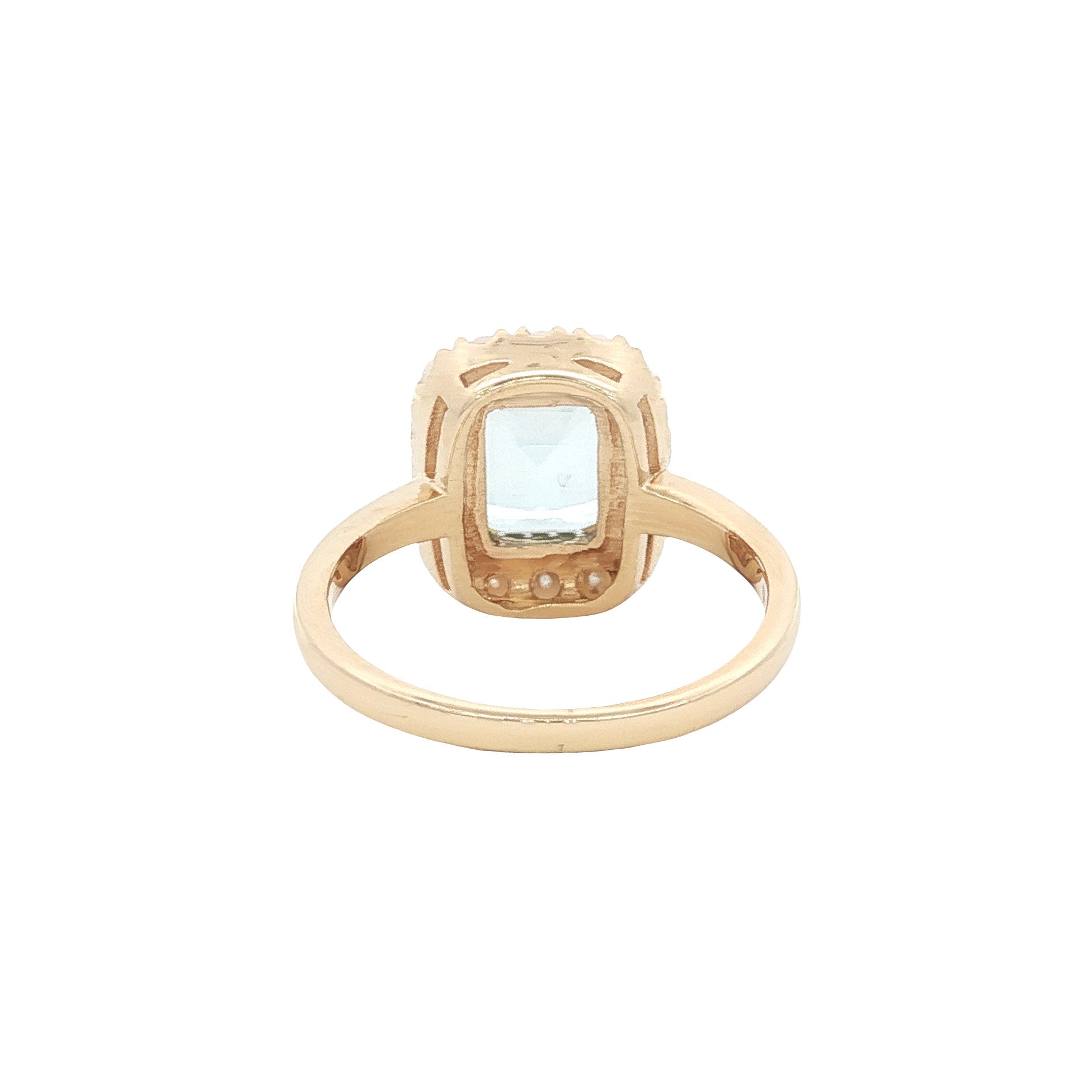 14 kt gold ring with blue topaz and pearl