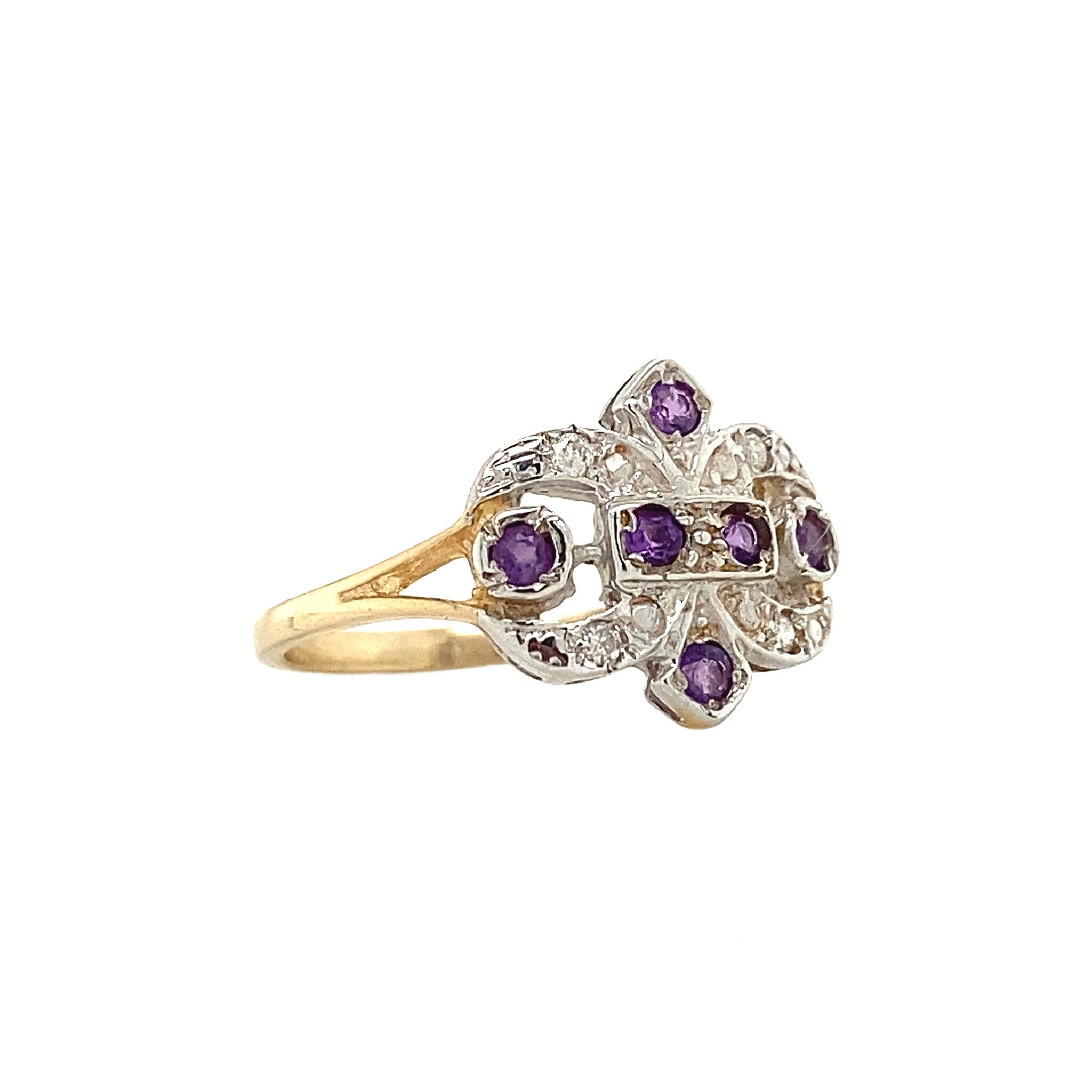 Ring met amethist en diamant 9 krt