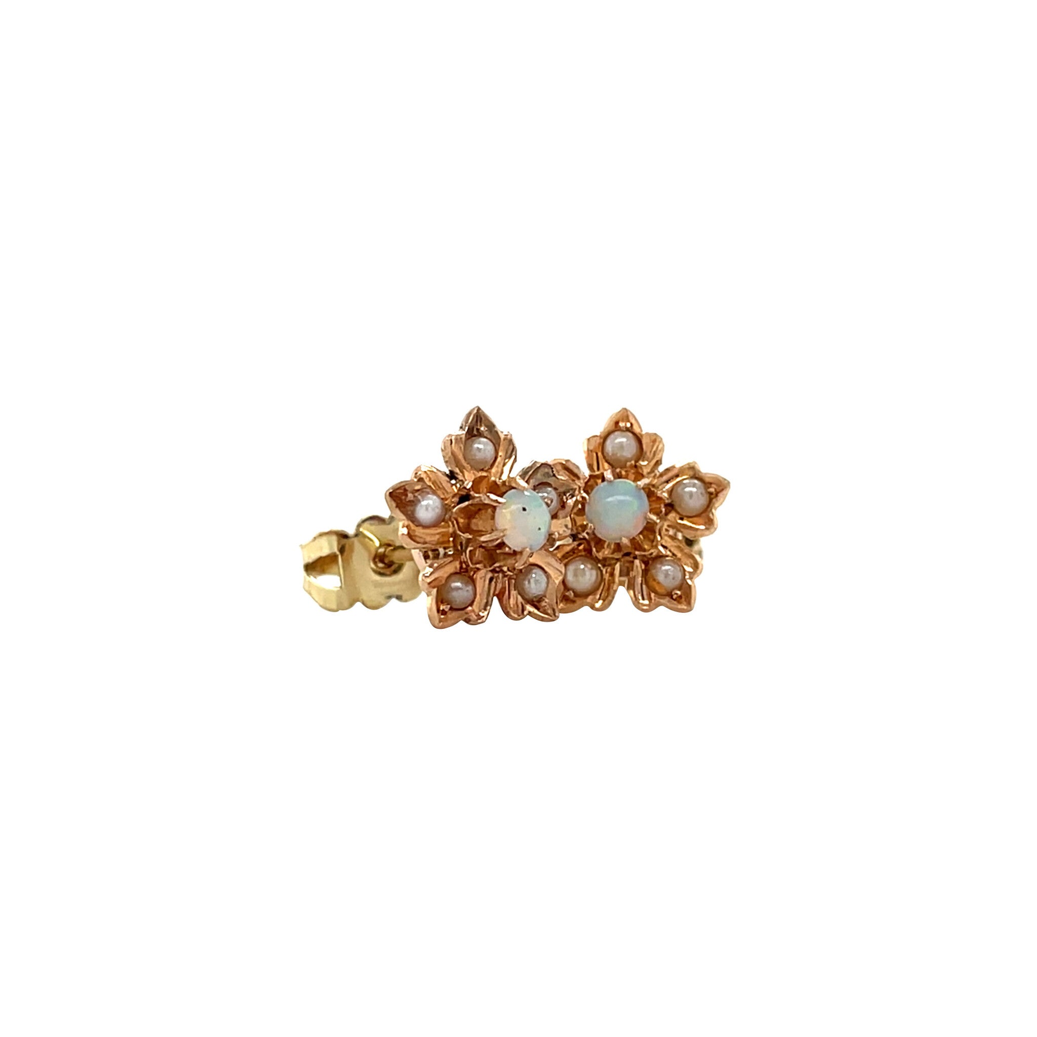 Roségouden vintage entourage oorstekers met opaal en parel 14 kt