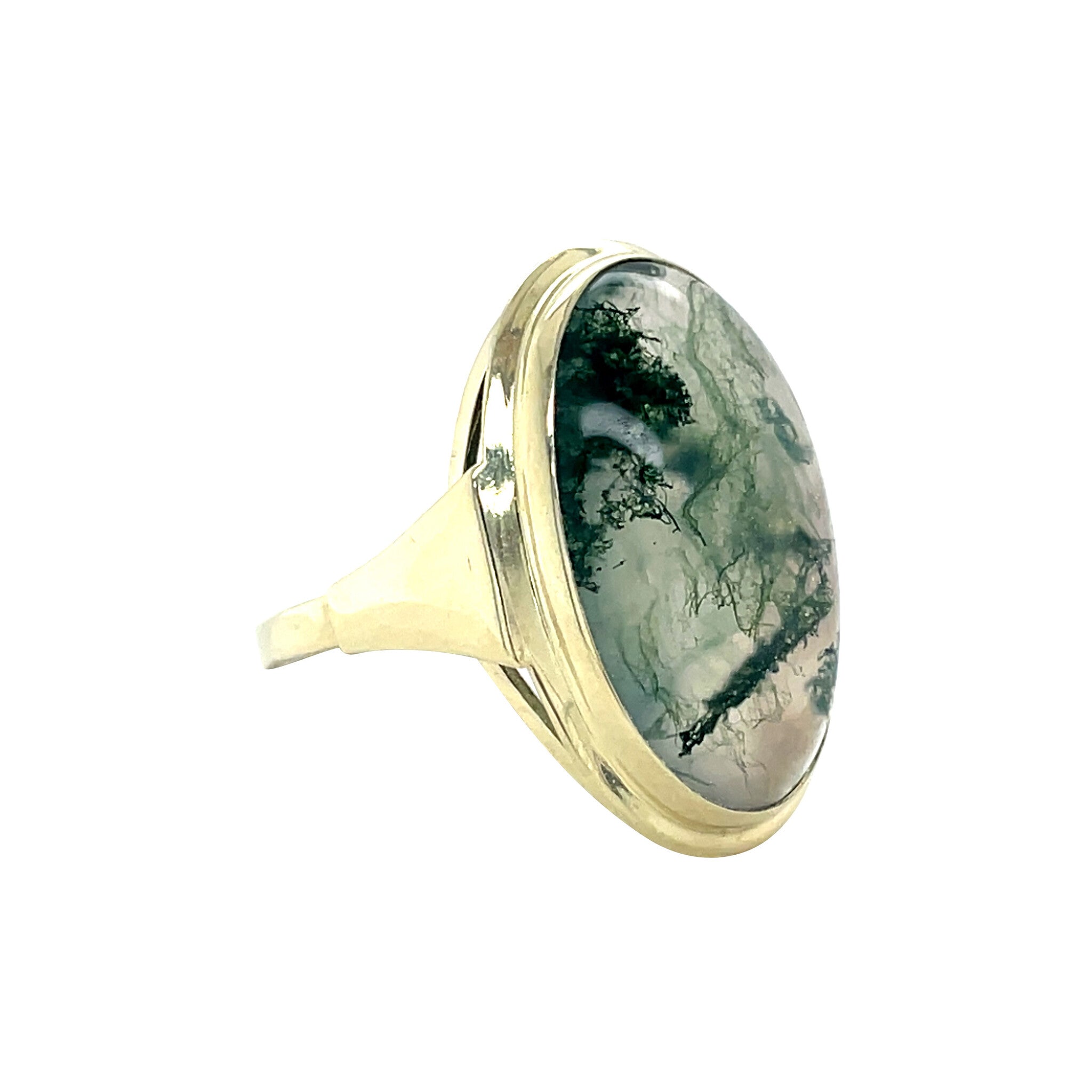 Gouden vintage ring met mosagaat 14 krt