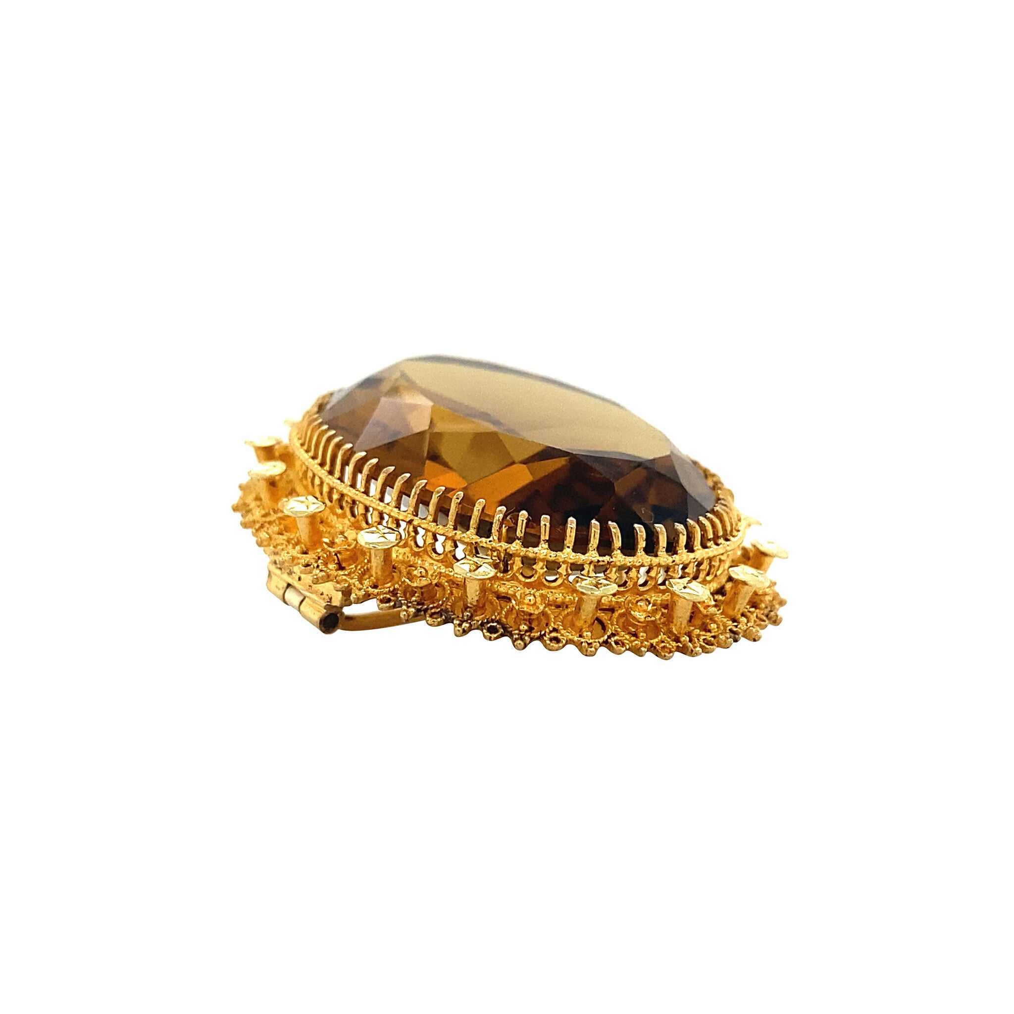 Gouden vintage hanger met bruin glas 14 krt