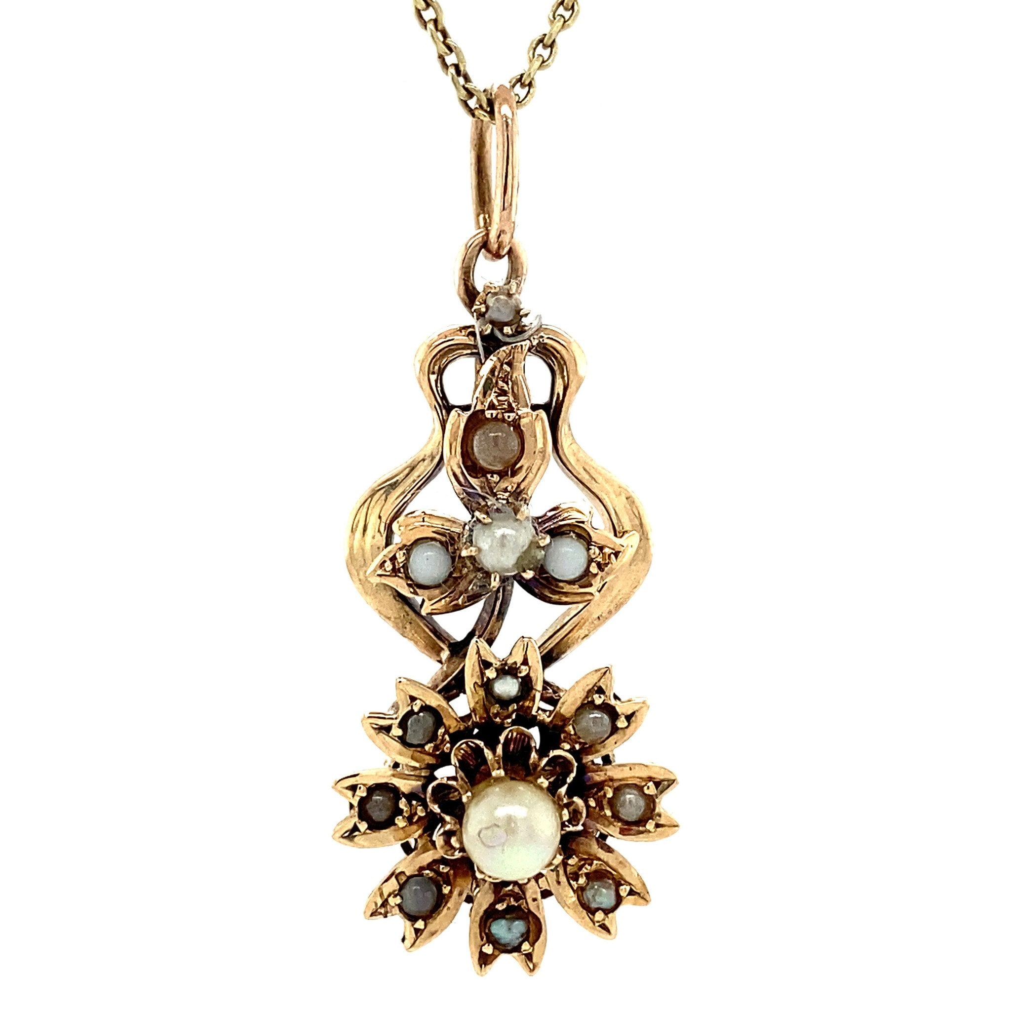 14 kt gold pendant with seed pearl