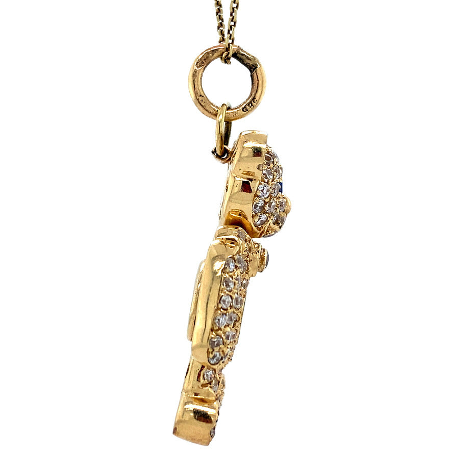 Gouden vintage beer hanger met zirkonia en kleursteen 14 krt