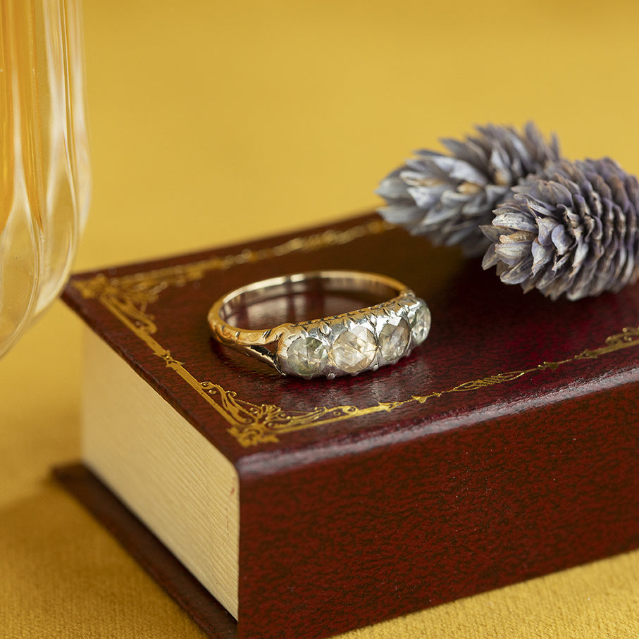 Gouden vintage rijring met roosdiamant 14 krt/925