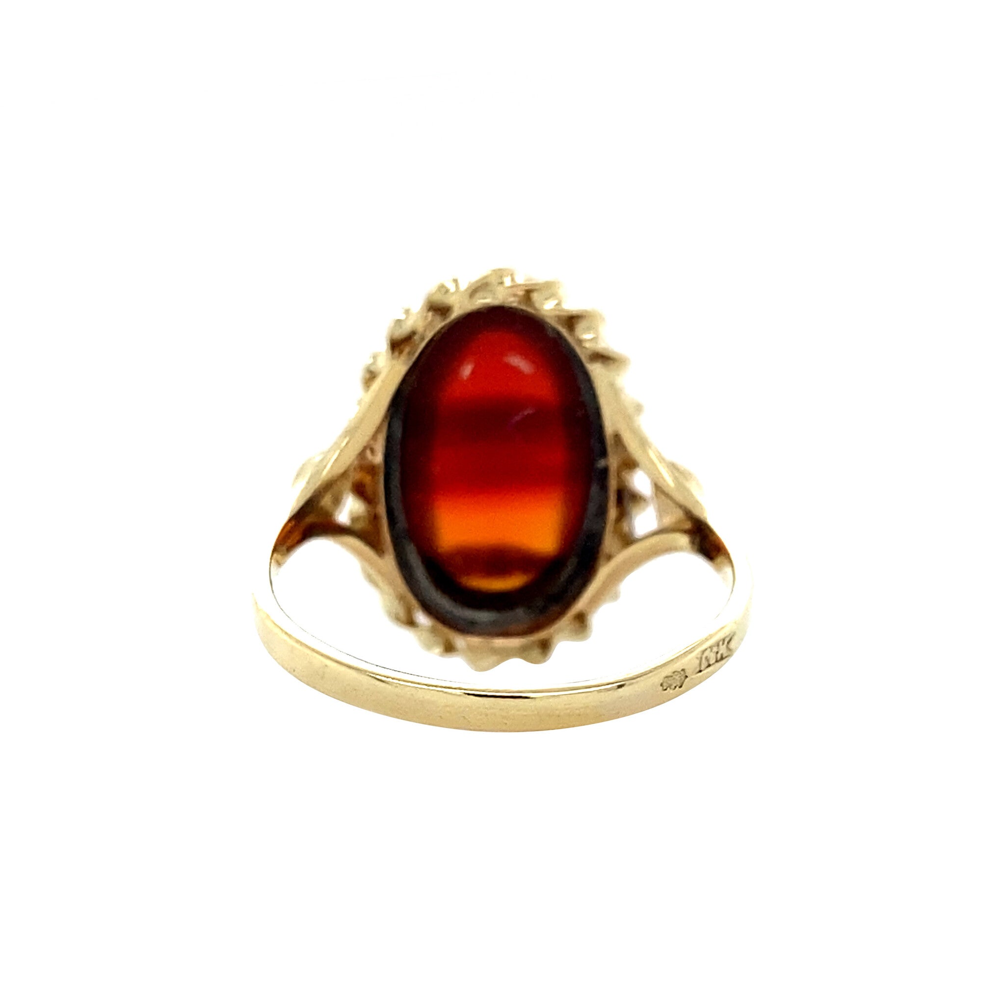 Gouden vintage ring met streepagaat 14 krt