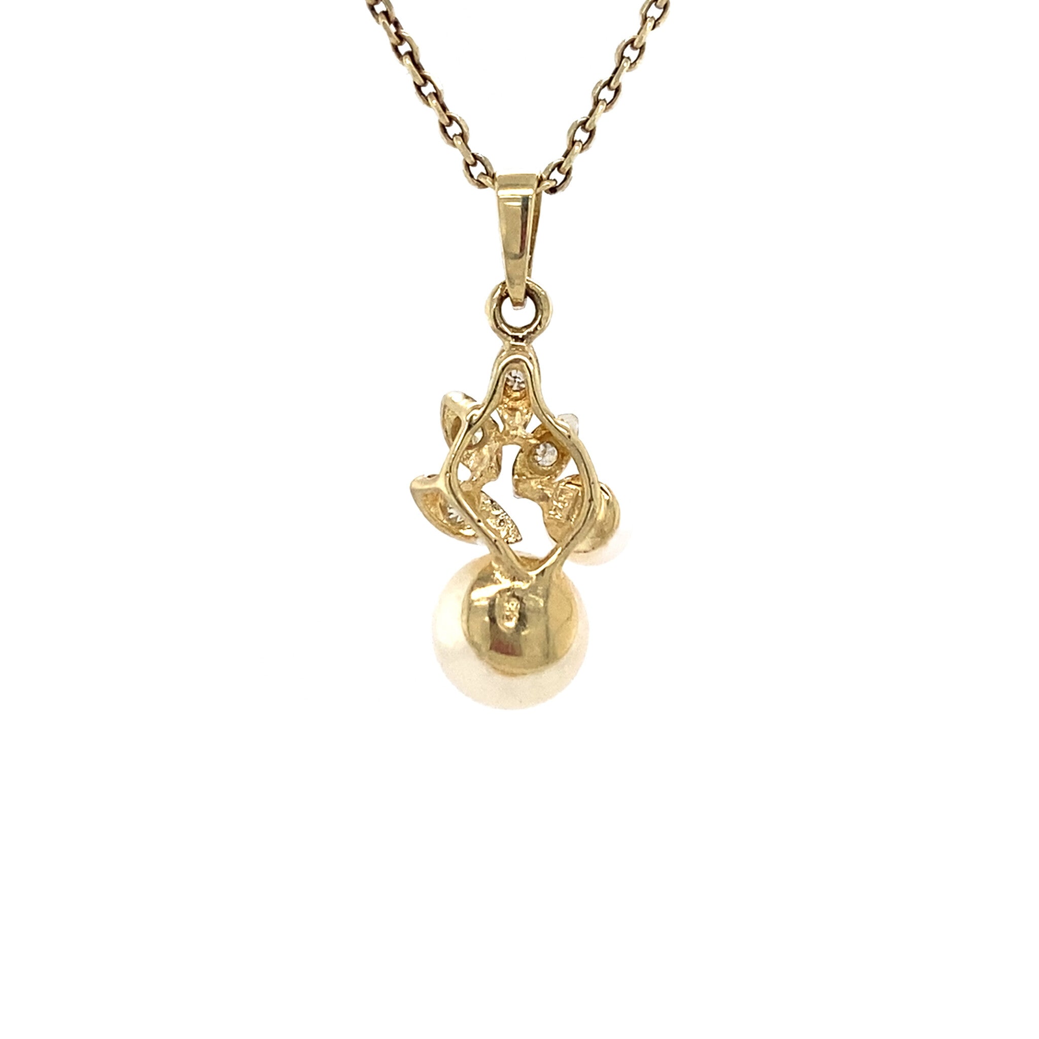 Vintage hanger met parel en diamant 8 kt