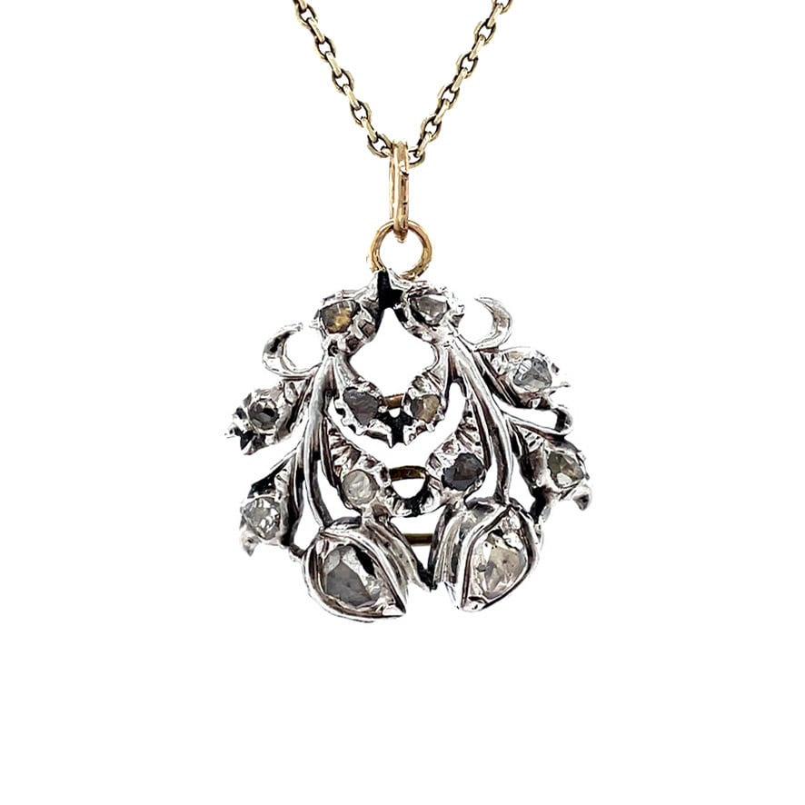 Gouden vintage hanger met roosdiamant 14 krt/925