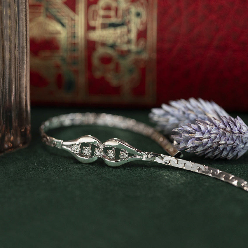 Witgouden vintage armband met diamant 14 kt