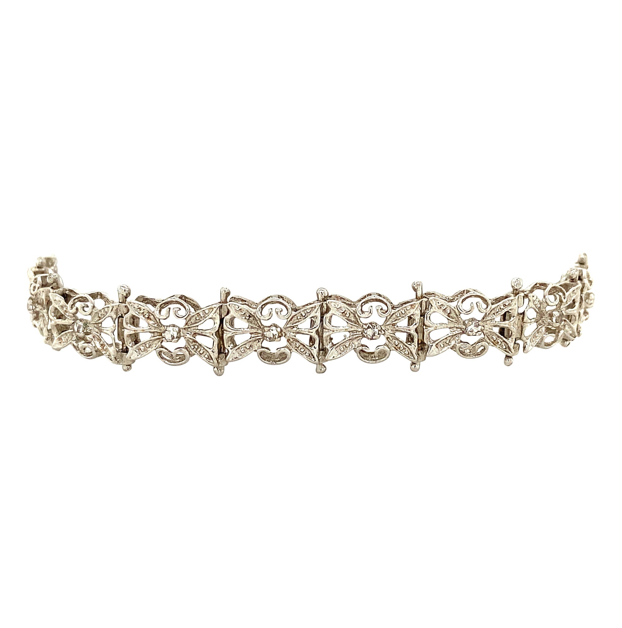 Witgouden vintage armband met diamant 18 cm 18 krt