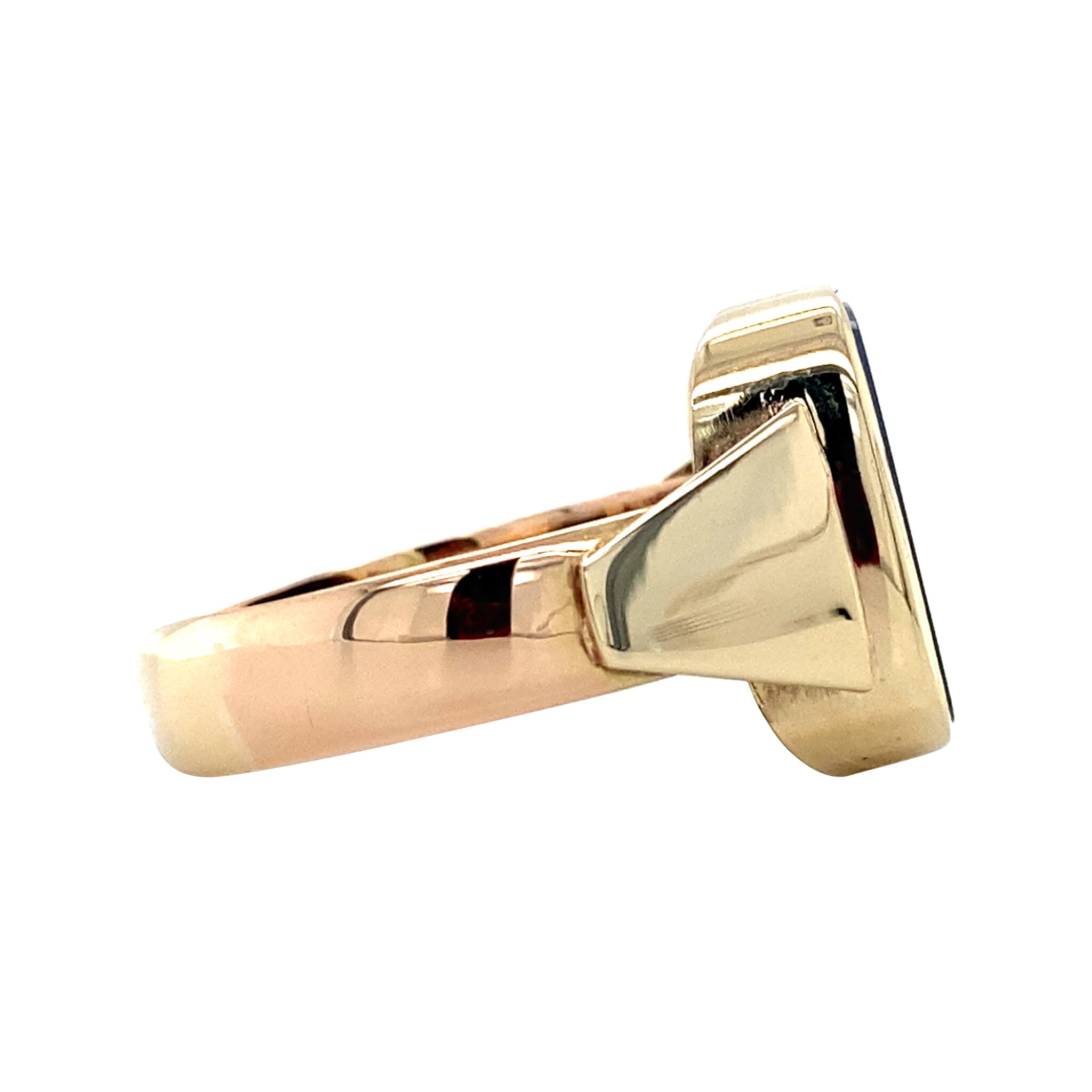 Vintage gold ring with blue low-set stone, 14 kt