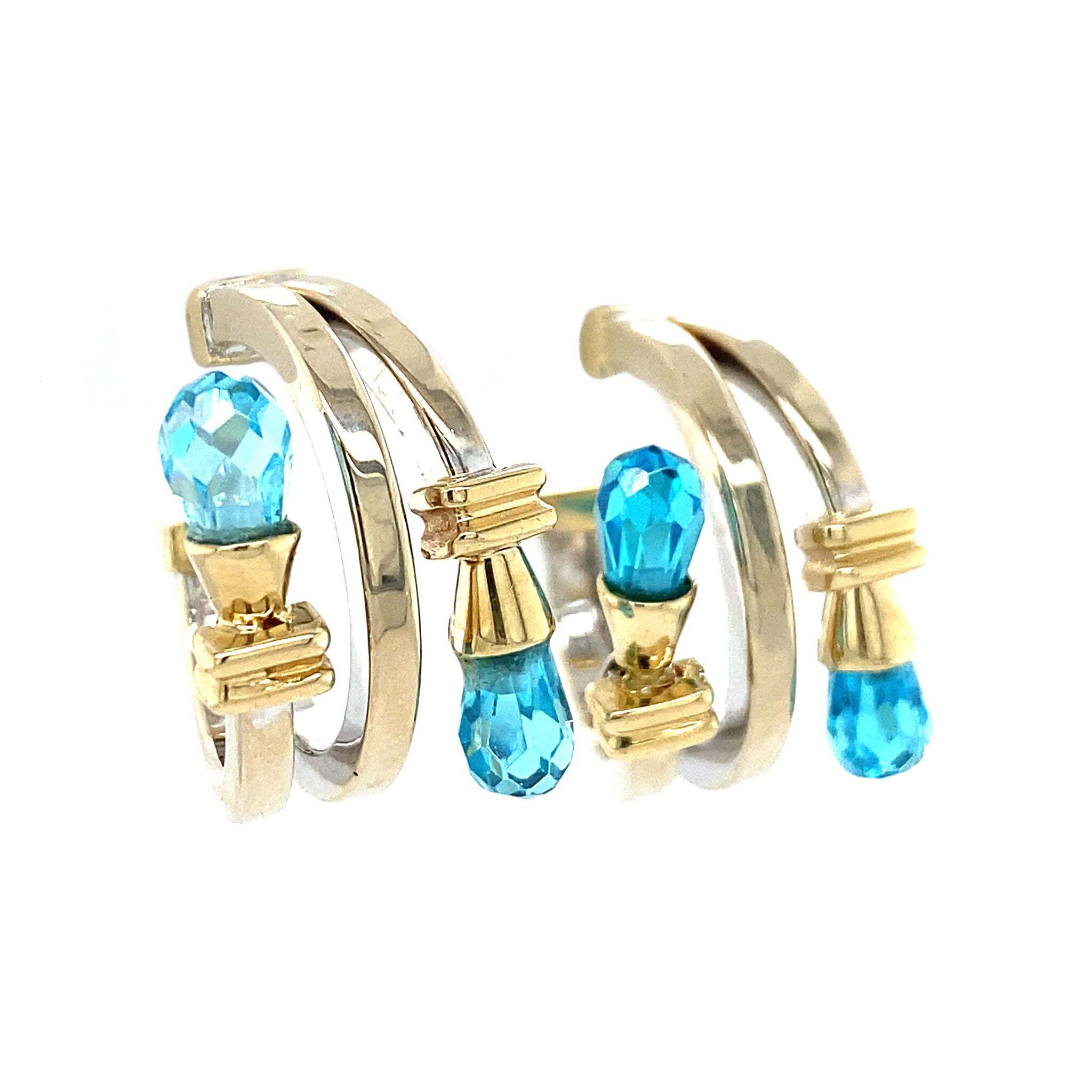 Bicolour gold ear studs with topaz 14 krt