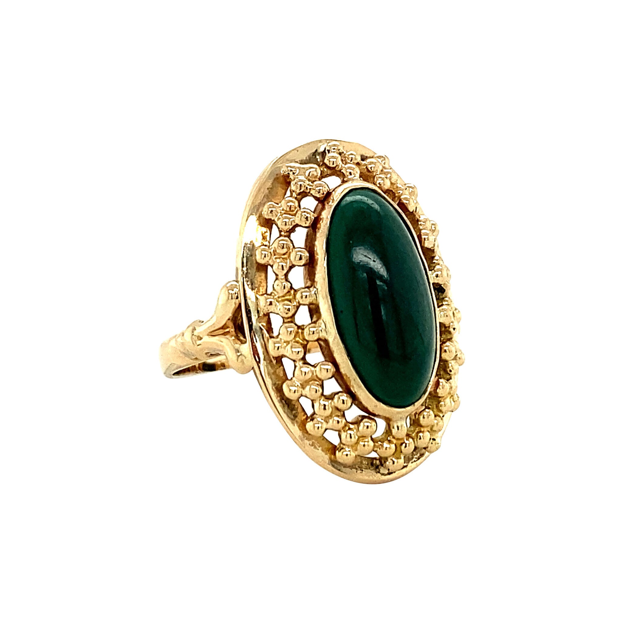 14 kt gold ring with malachite