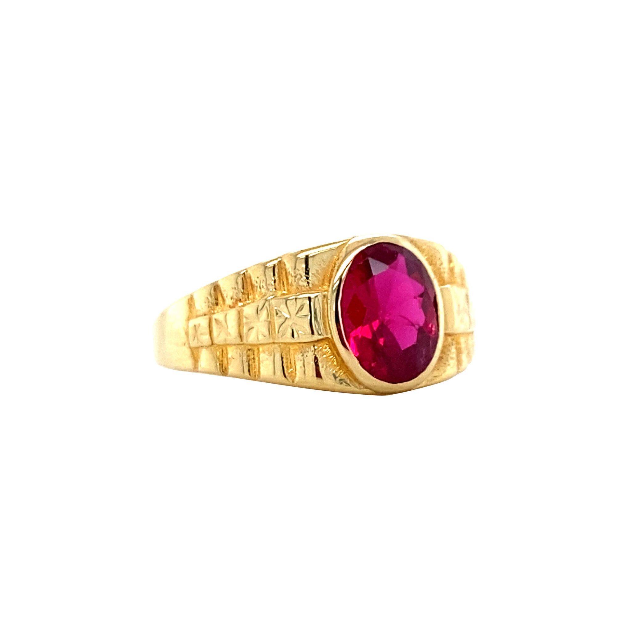 Gouden vintage ring met robijn 18 krt