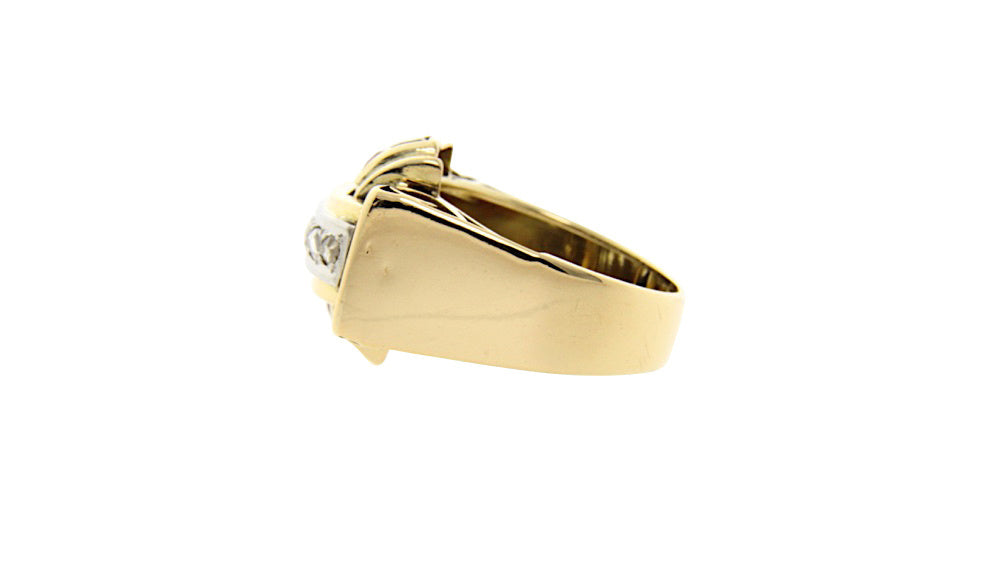 14 kt gold ring with rose-cut diamond and ruby