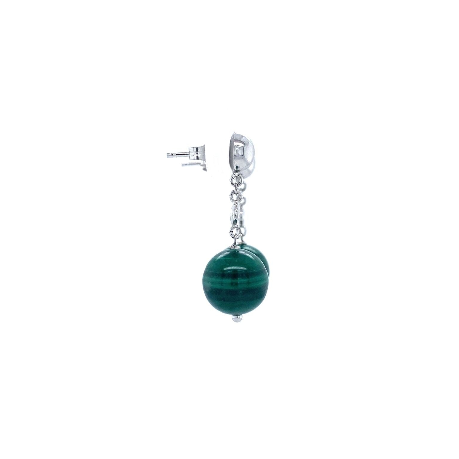 Gouden oorstekers met diamant en malachiet 18 krt