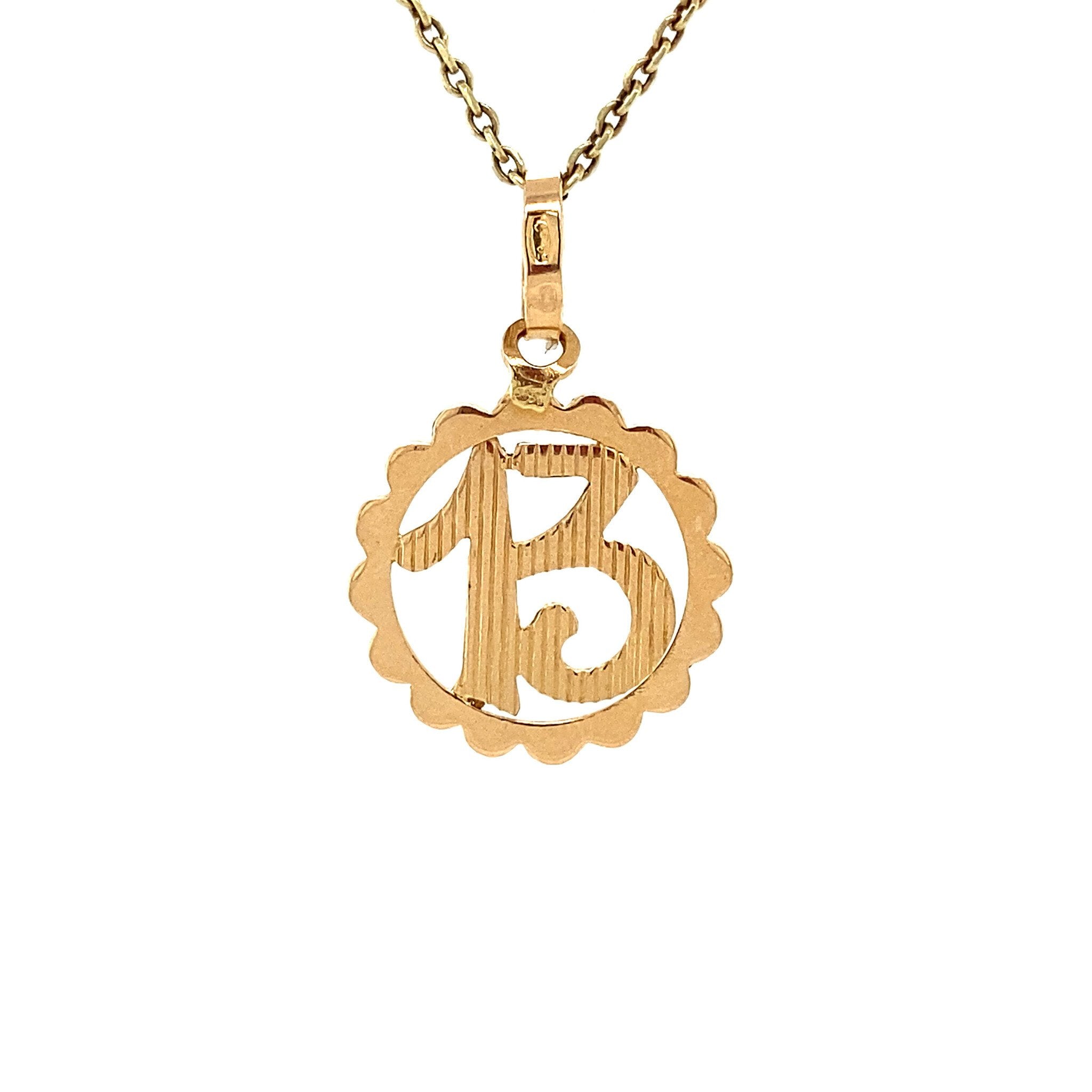 Gold number thirteen pendant, 18 kt