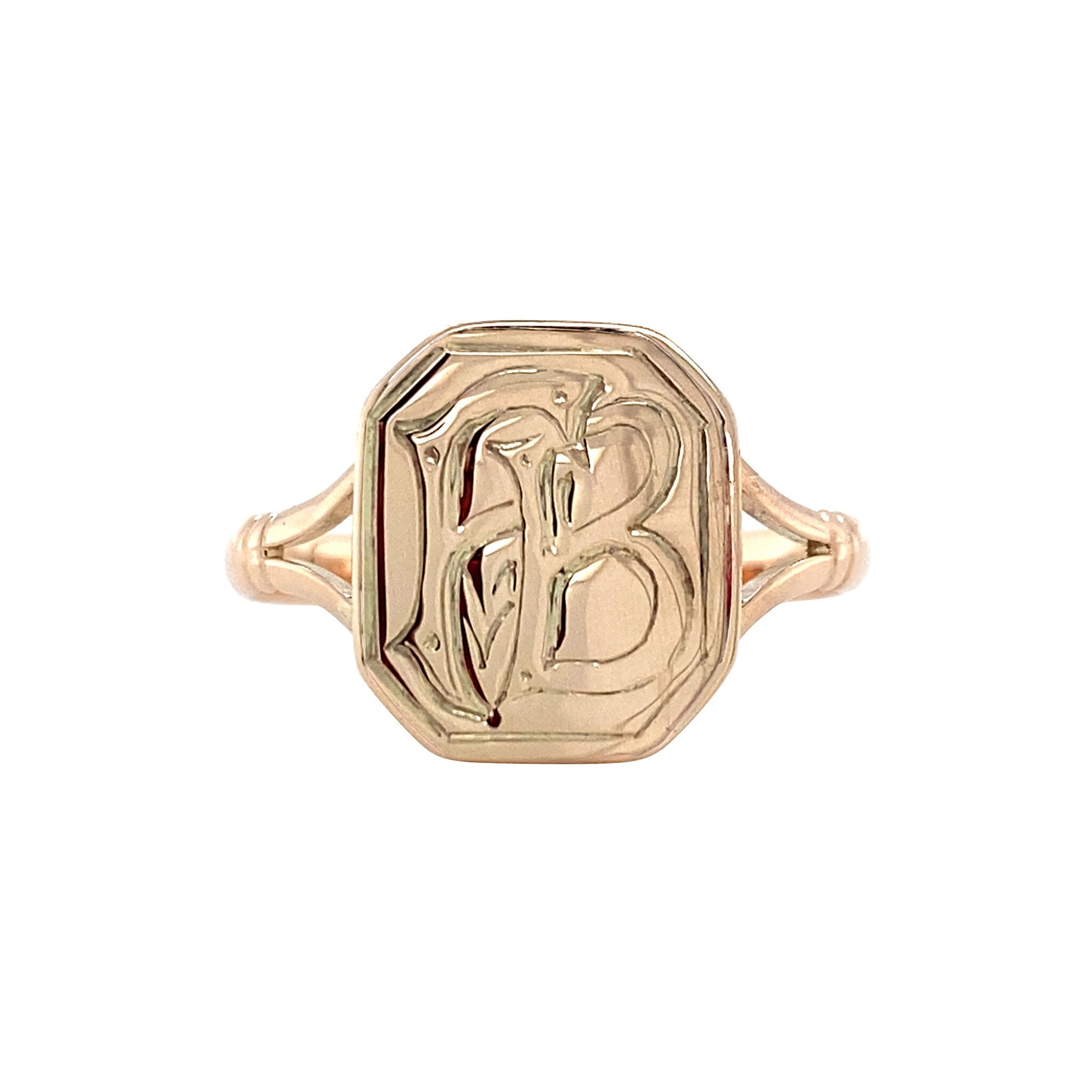 Vintage zegelring met gravure 9 krt