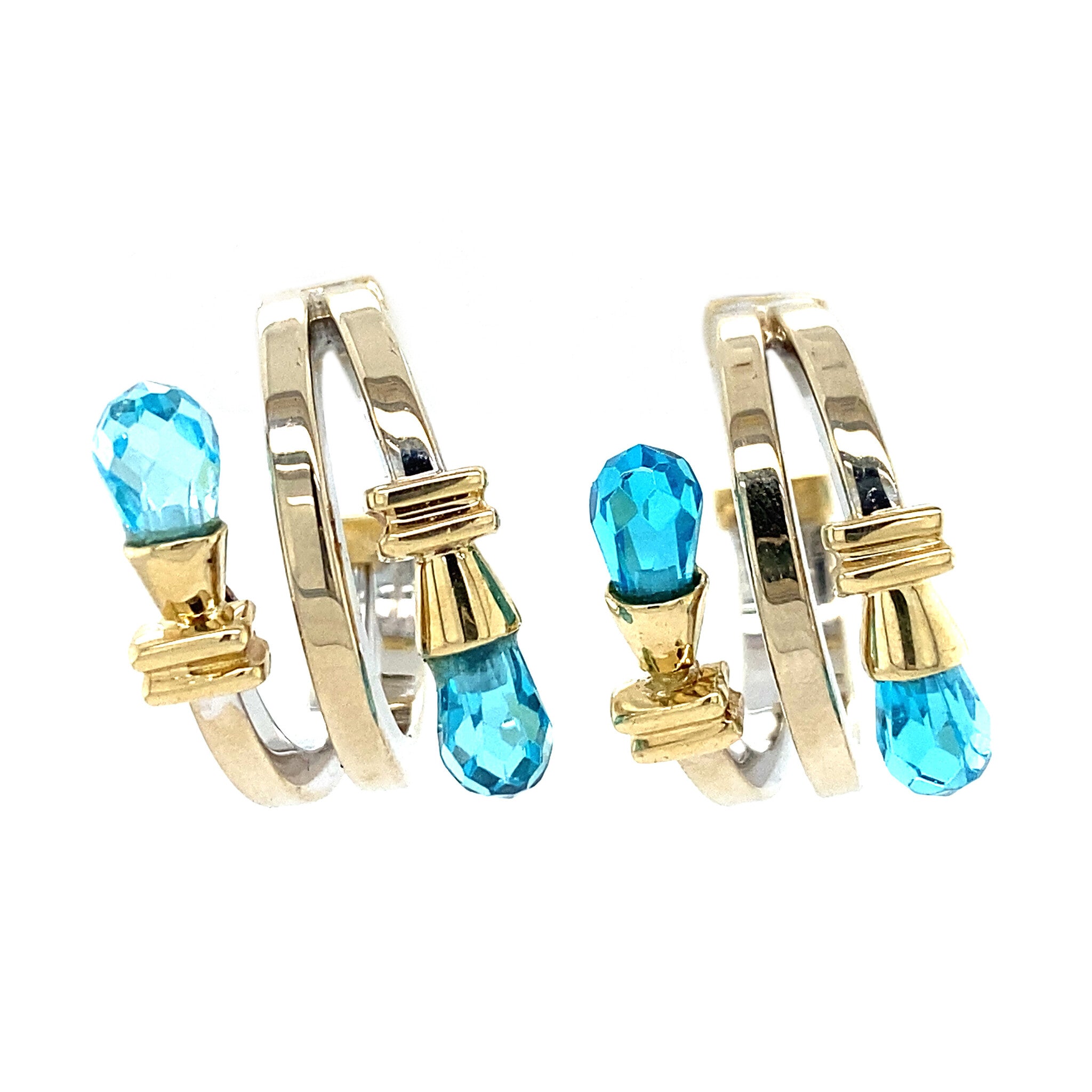 Bicolour gold ear studs with topaz 14 krt