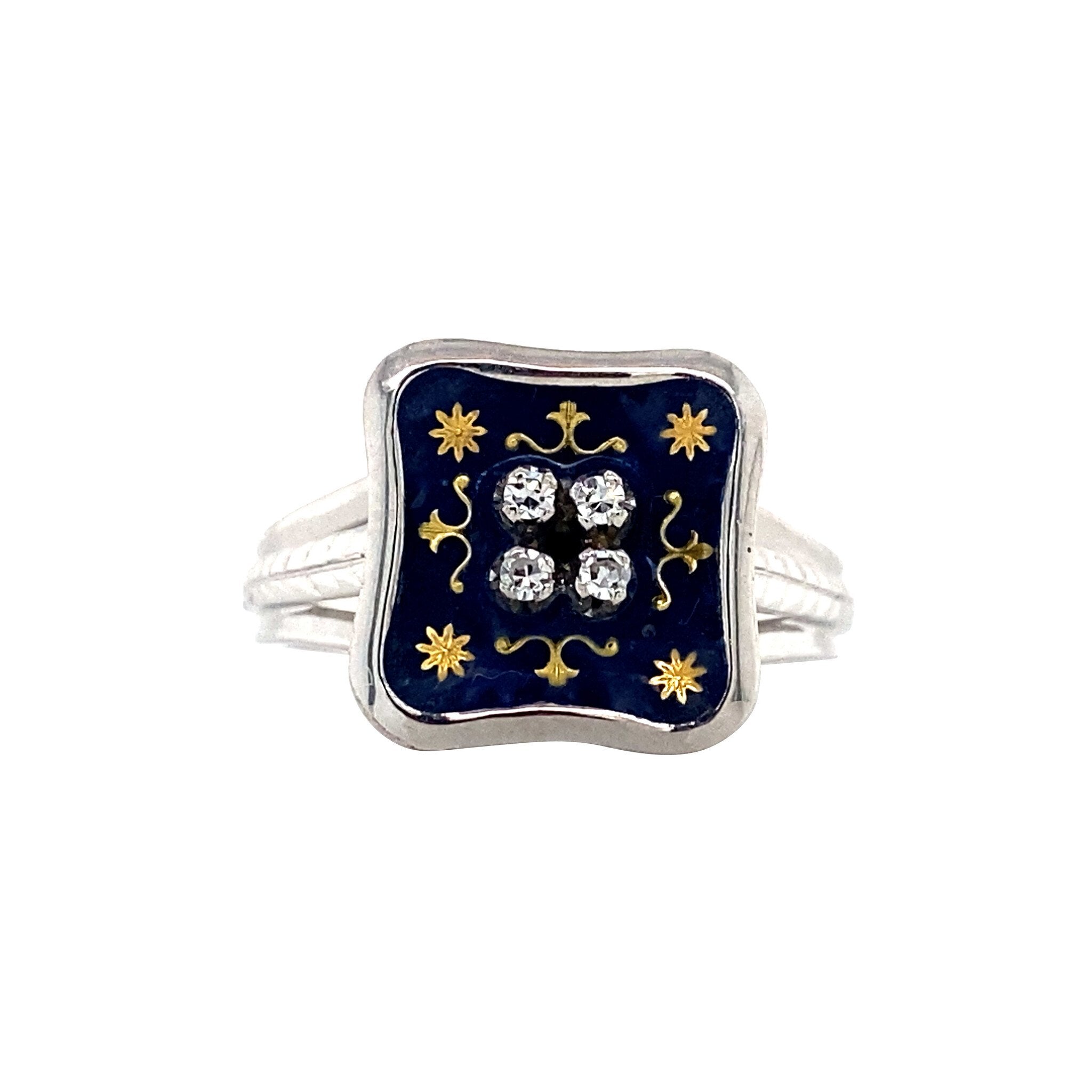 Witgouden ring met emaille en diamant 18 krt