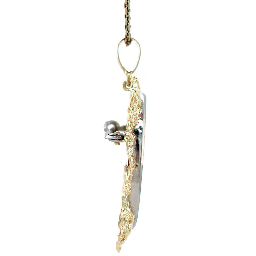 Gold vintage pendant with enamel and zirconia 14 kt