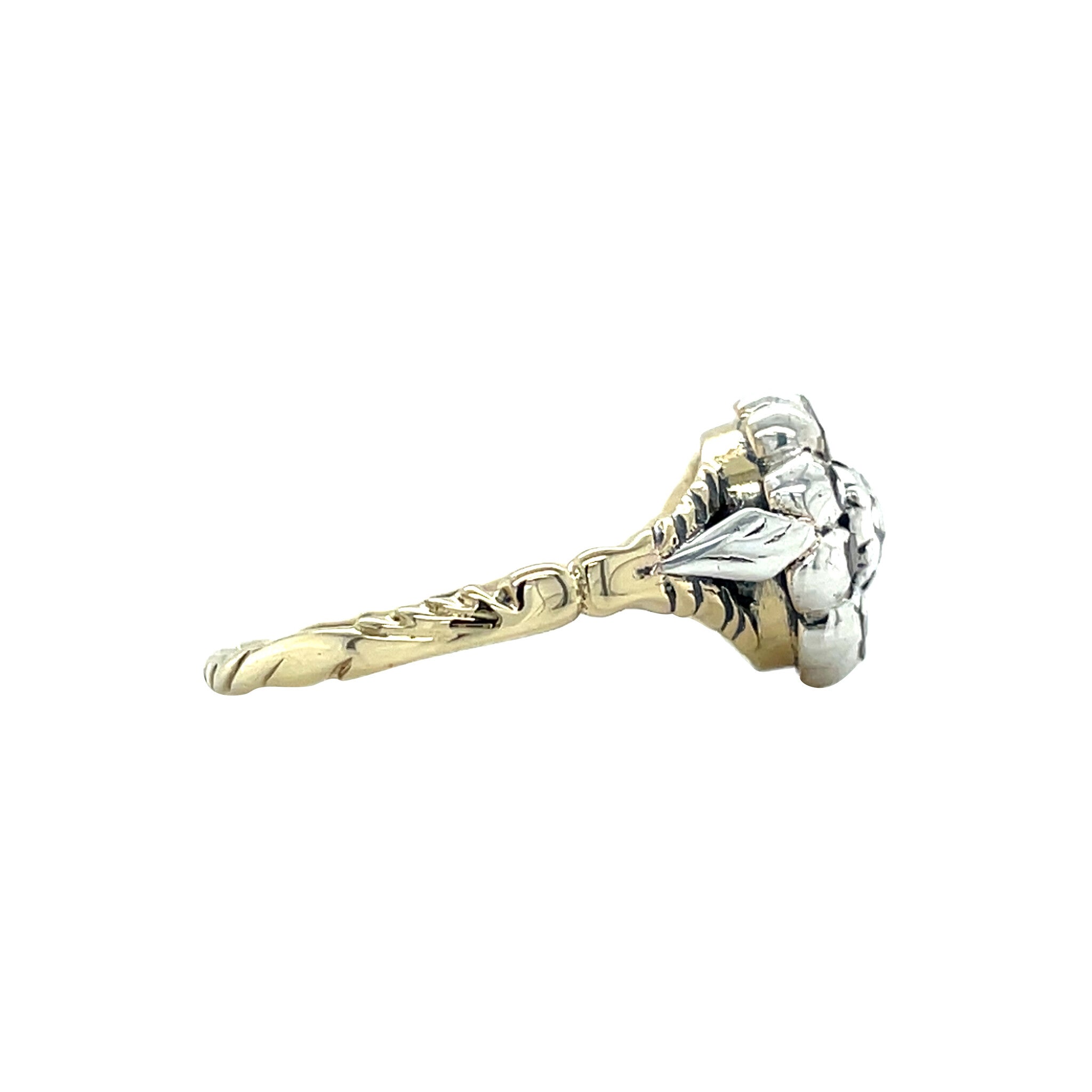 14 kt gold vintage halo ring with a rose-cut diamond