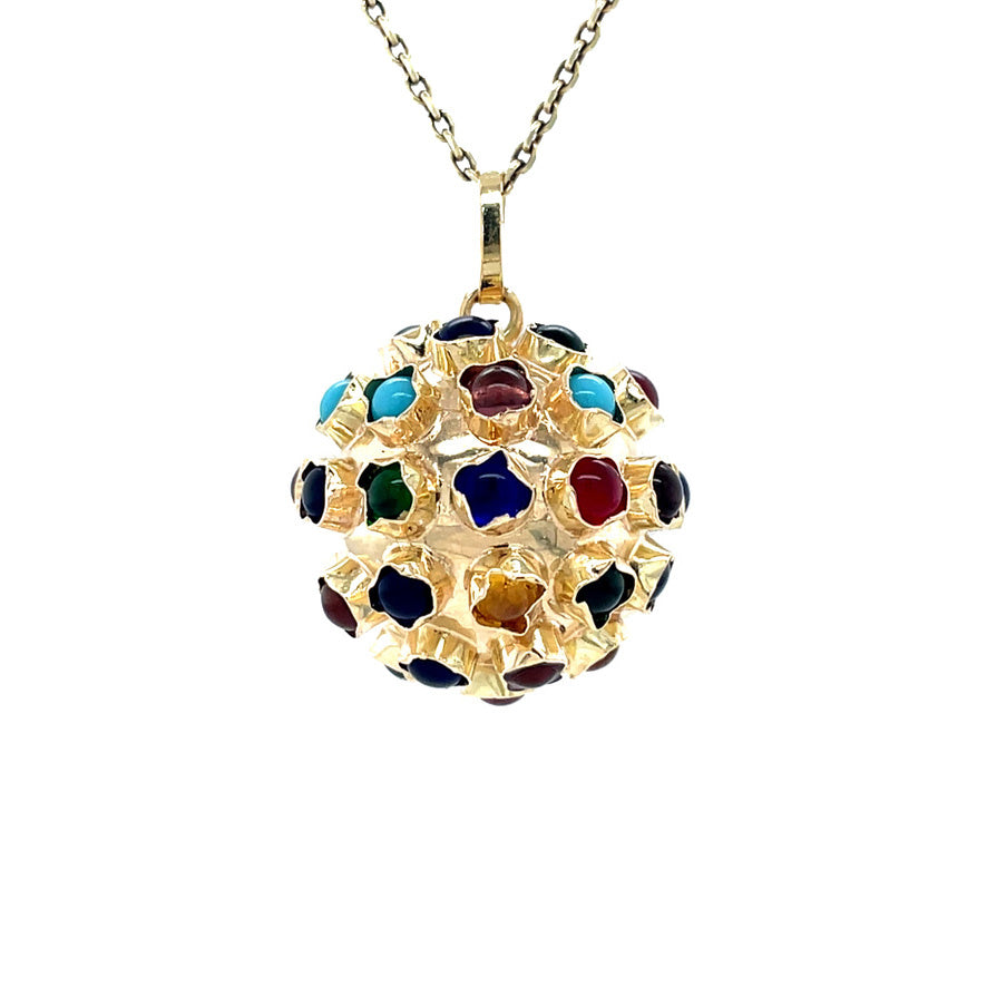Gold vintage sputnik pendant with colour stone 14 krt