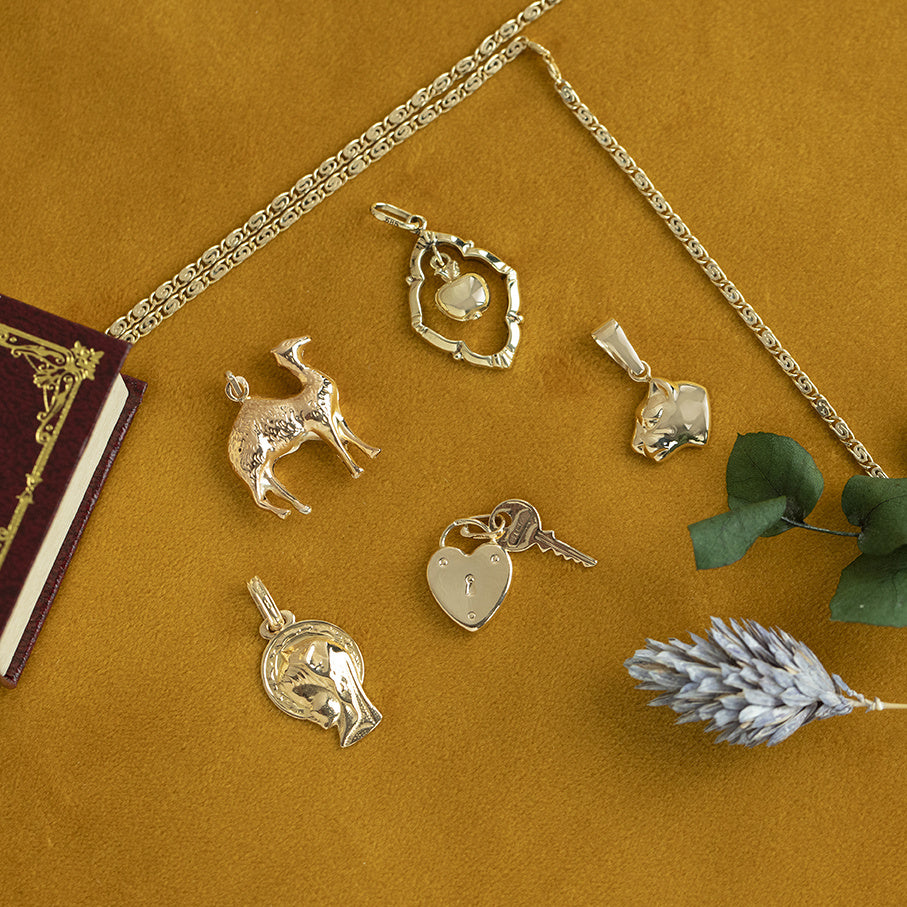 Gouden vintage hart slot met sleutel hanger 14 krt