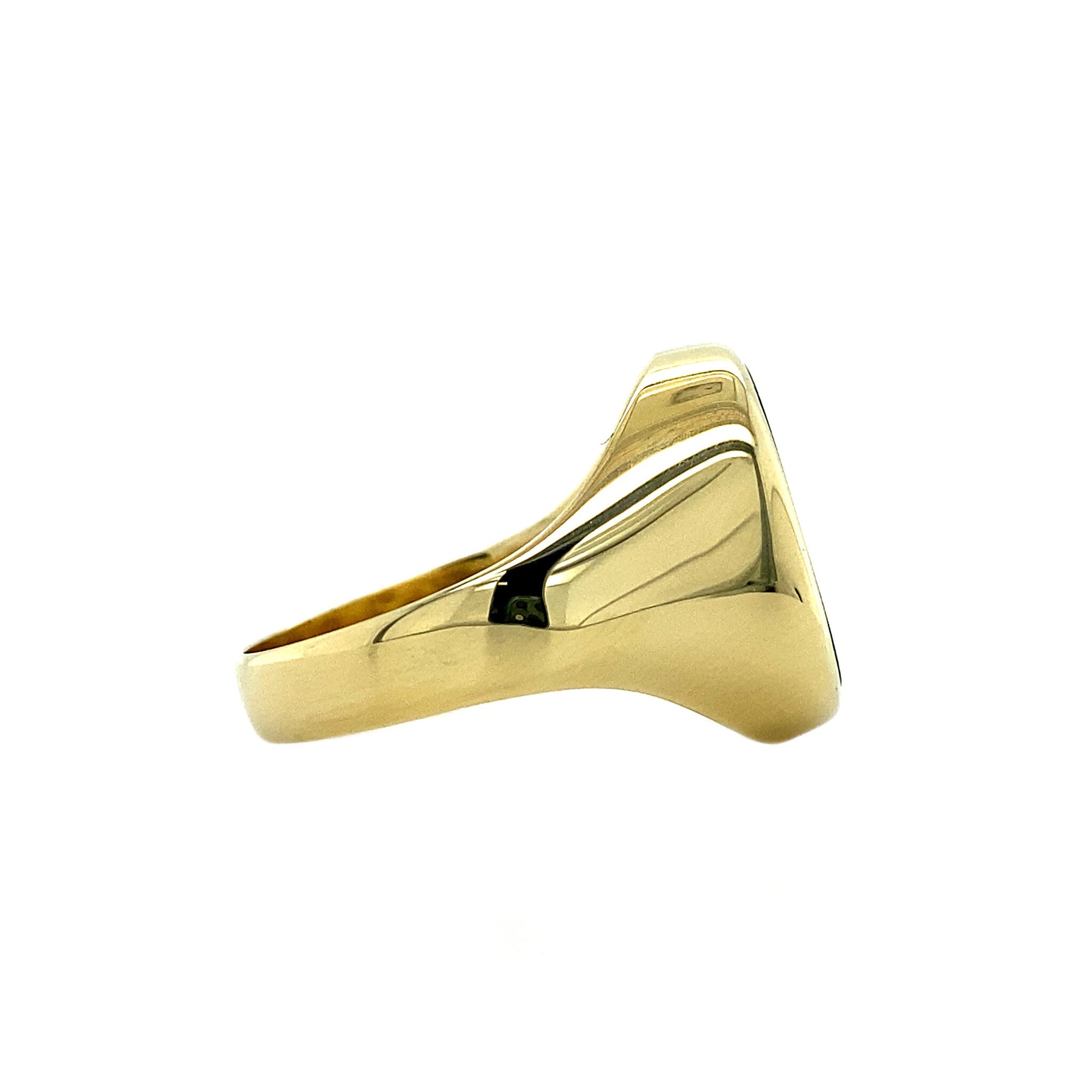 Gouden zegelring met blauwe laagsteen14 krt